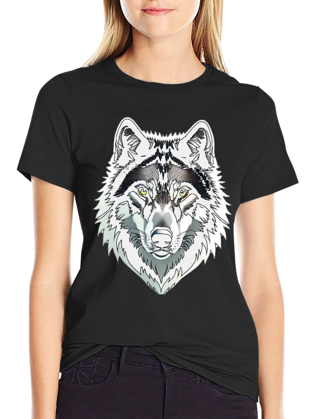 Wolf Graphic Print T-Shirt - Black