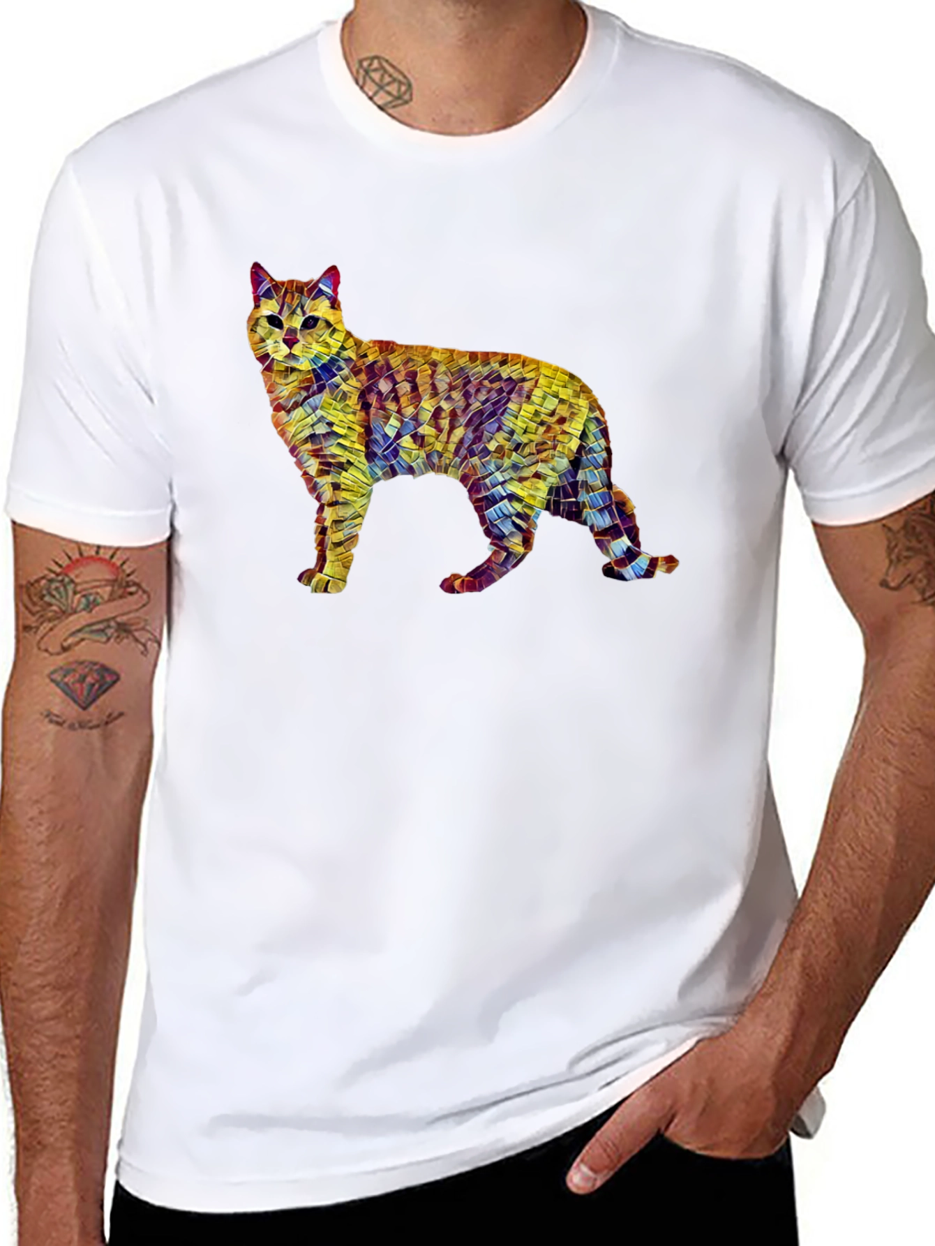 Abstract Cat Art T-Shirt - Unisex Black Tee