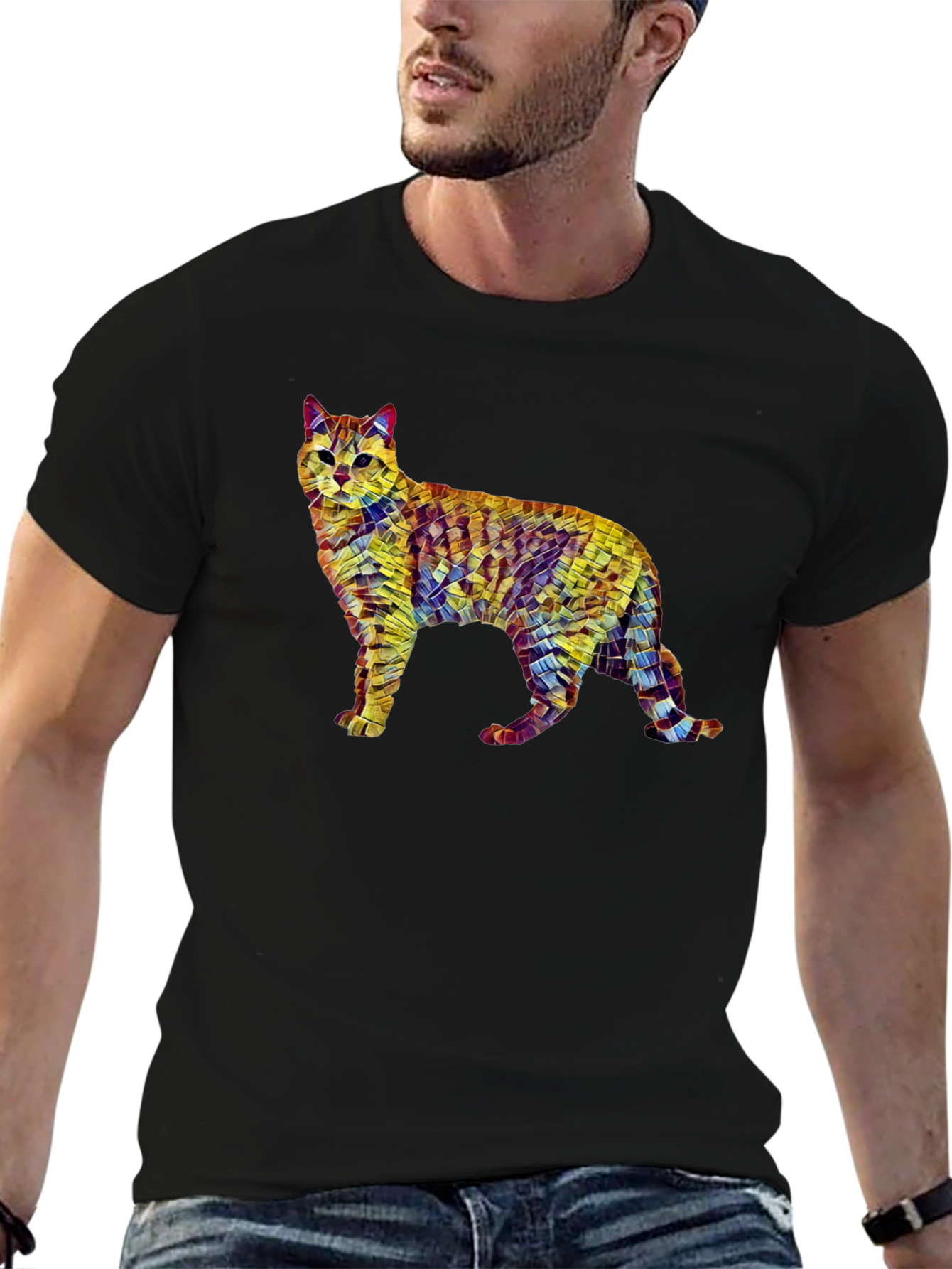 Abstract Cat Art T-Shirt - Unisex Black Tee
