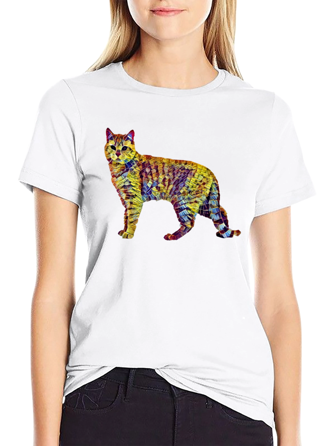 Abstract Cat Art T-Shirt - Unisex Black Tee
