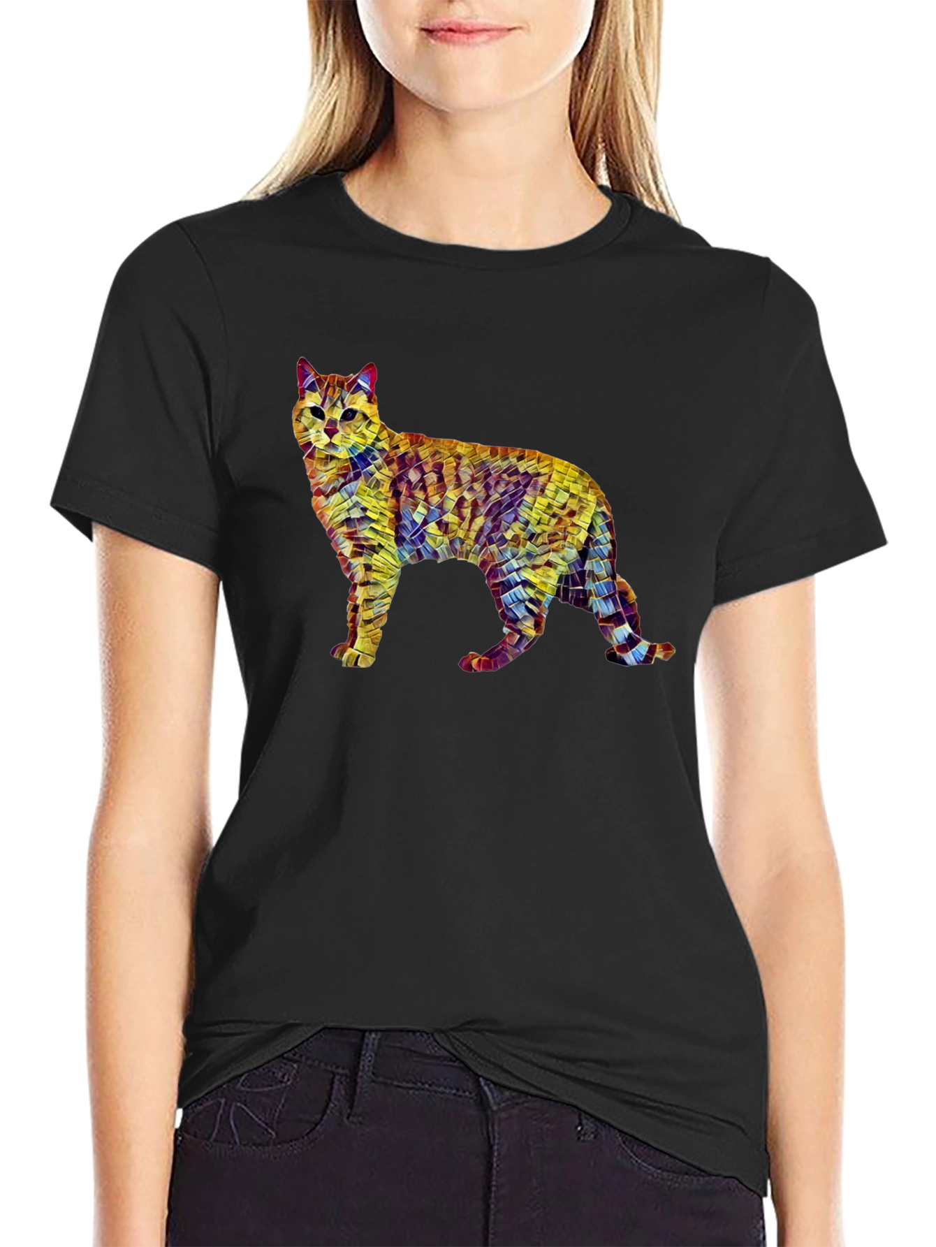 Abstract Cat Art T-Shirt - Unisex Black Tee