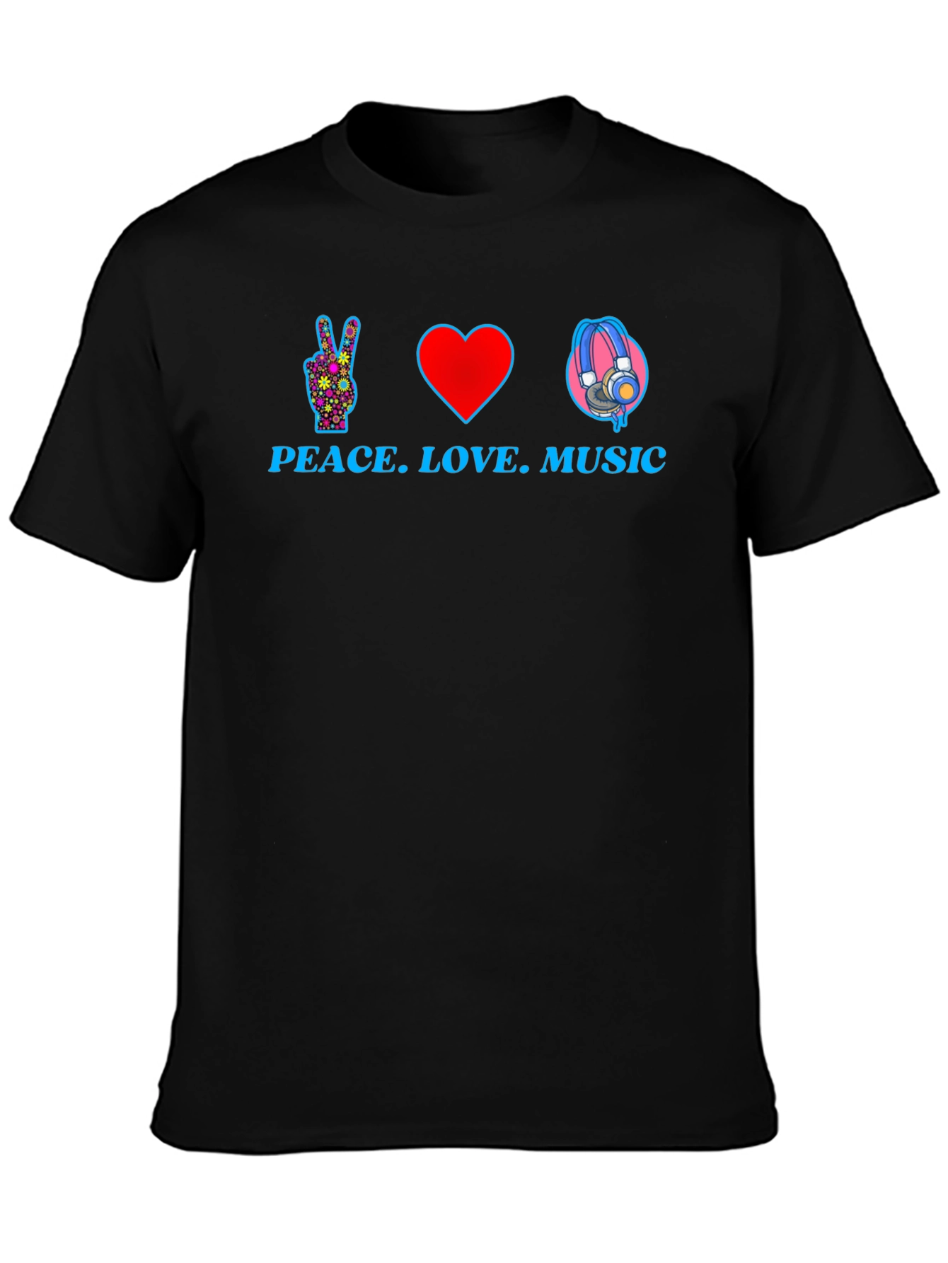 Peace Love Music Graphic T-Shirt - Black