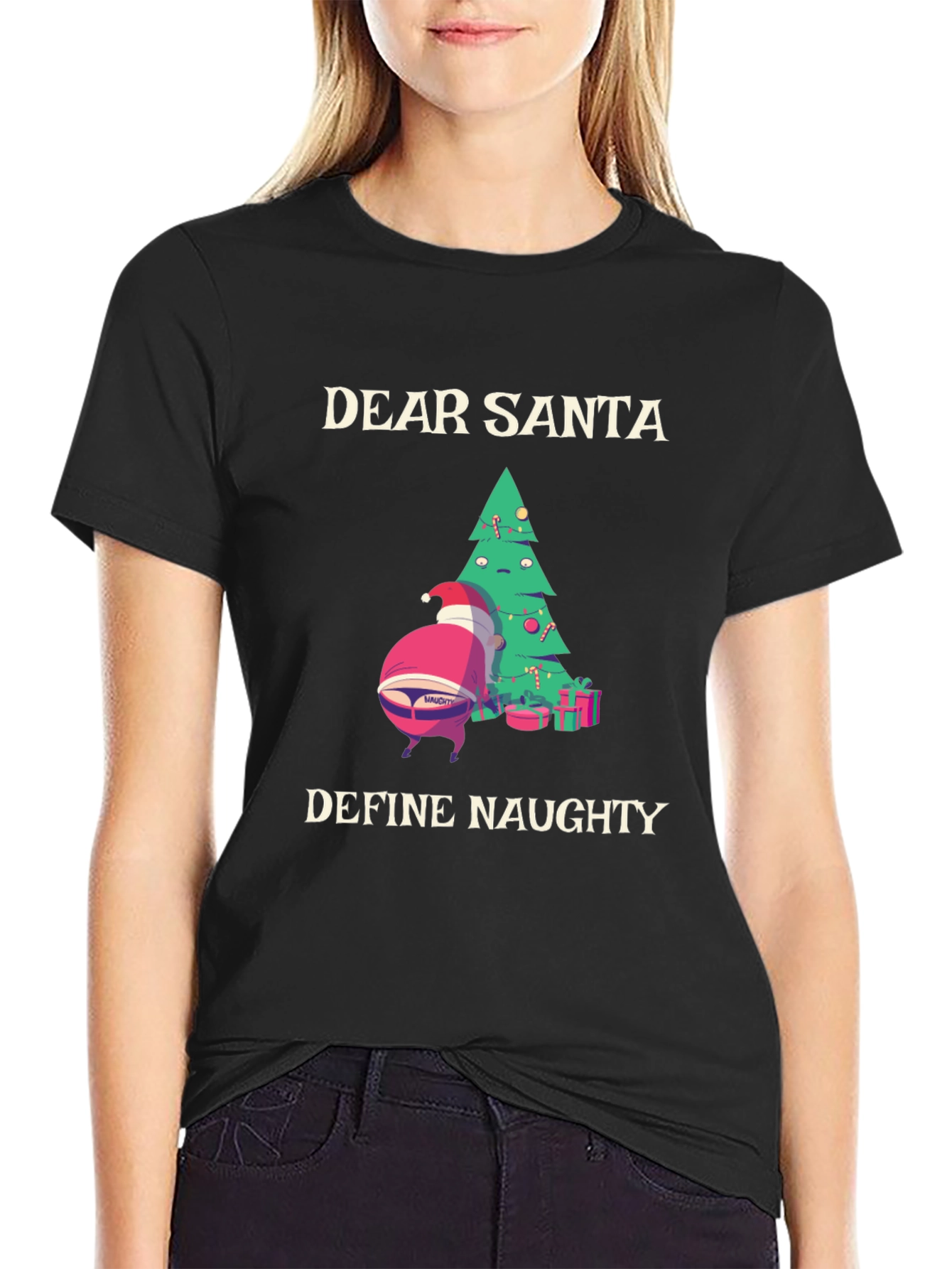 Dear Santa Define Naughty Black T-Shirt