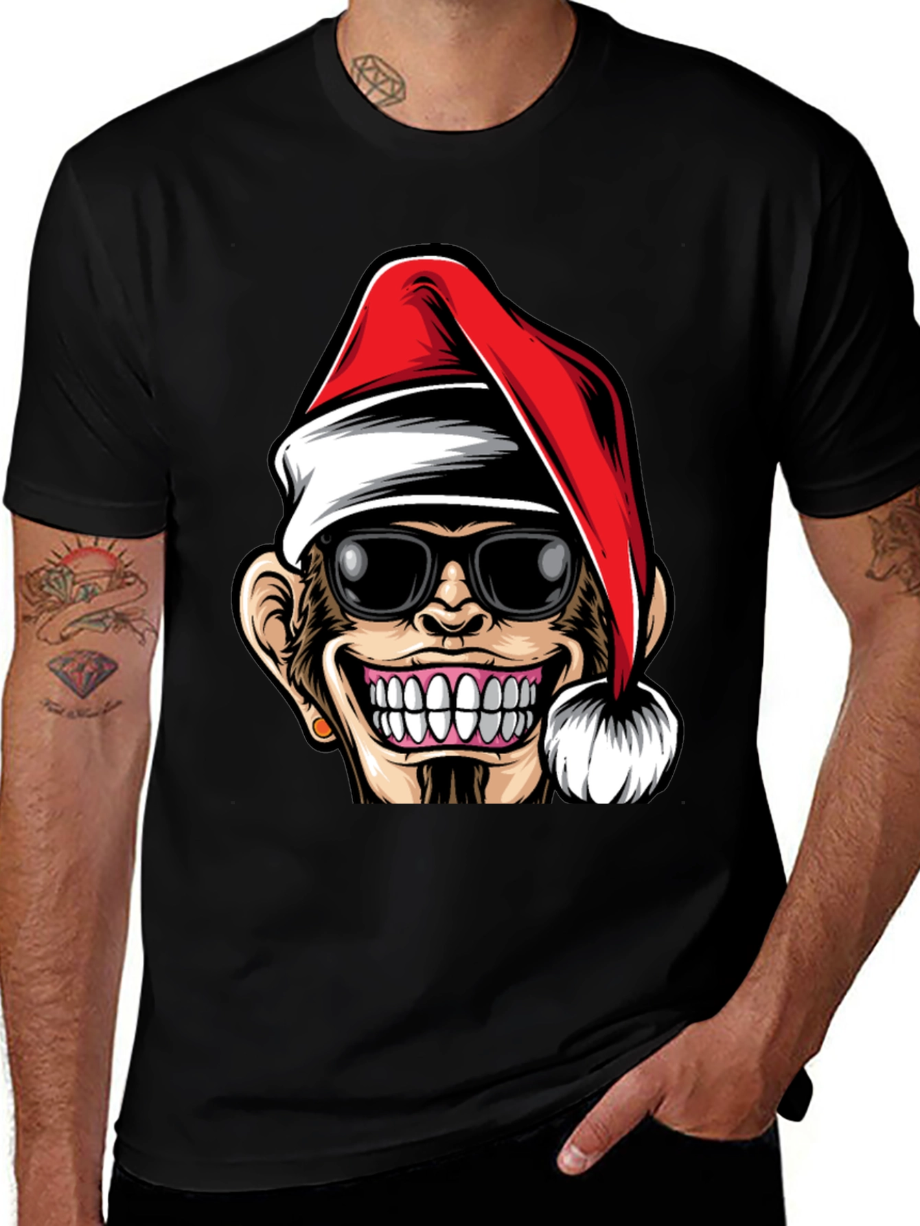 Funny Monkey Santa Hat T-Shirt
