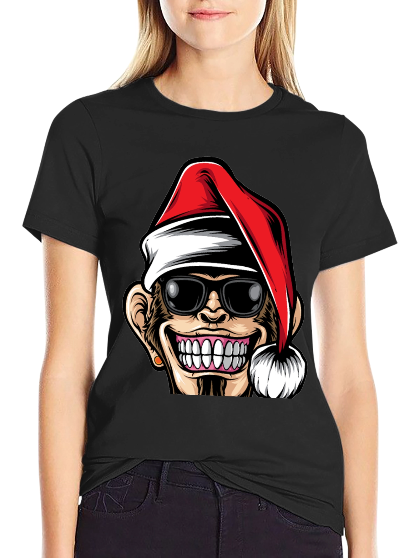 Funny Monkey Santa Hat T-Shirt