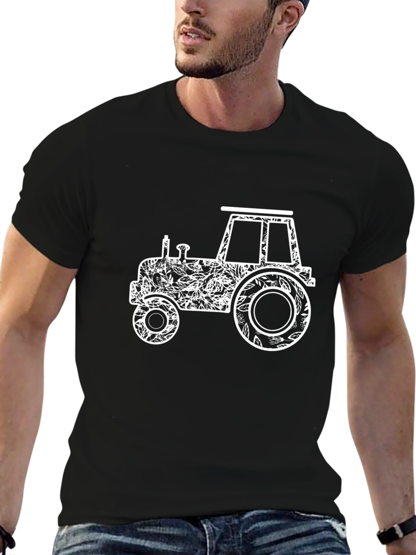 Floral Tractor Graphic Tee - Black Cotton