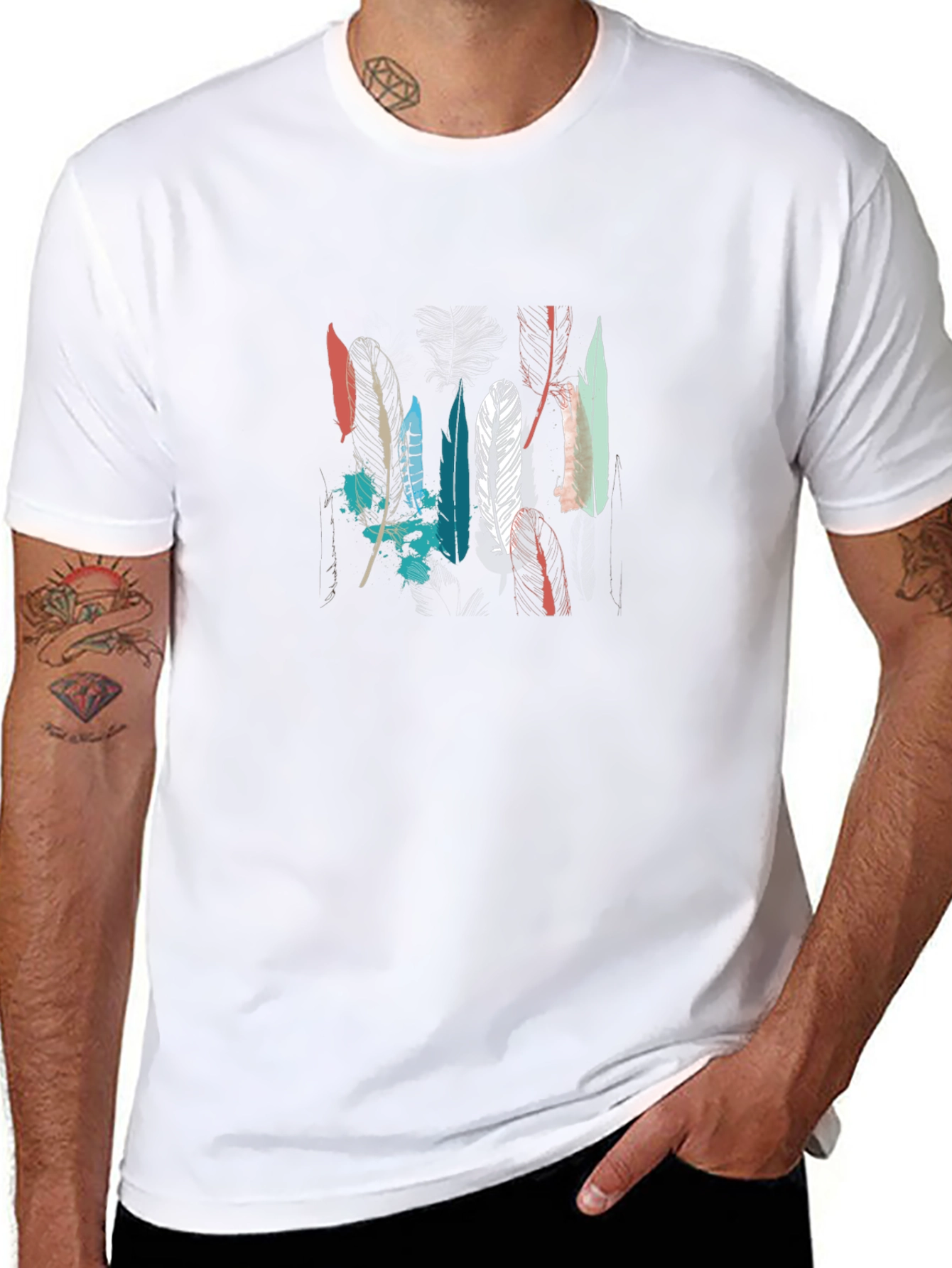 Feather Graphic Tee - Black Cotton T-Shirt