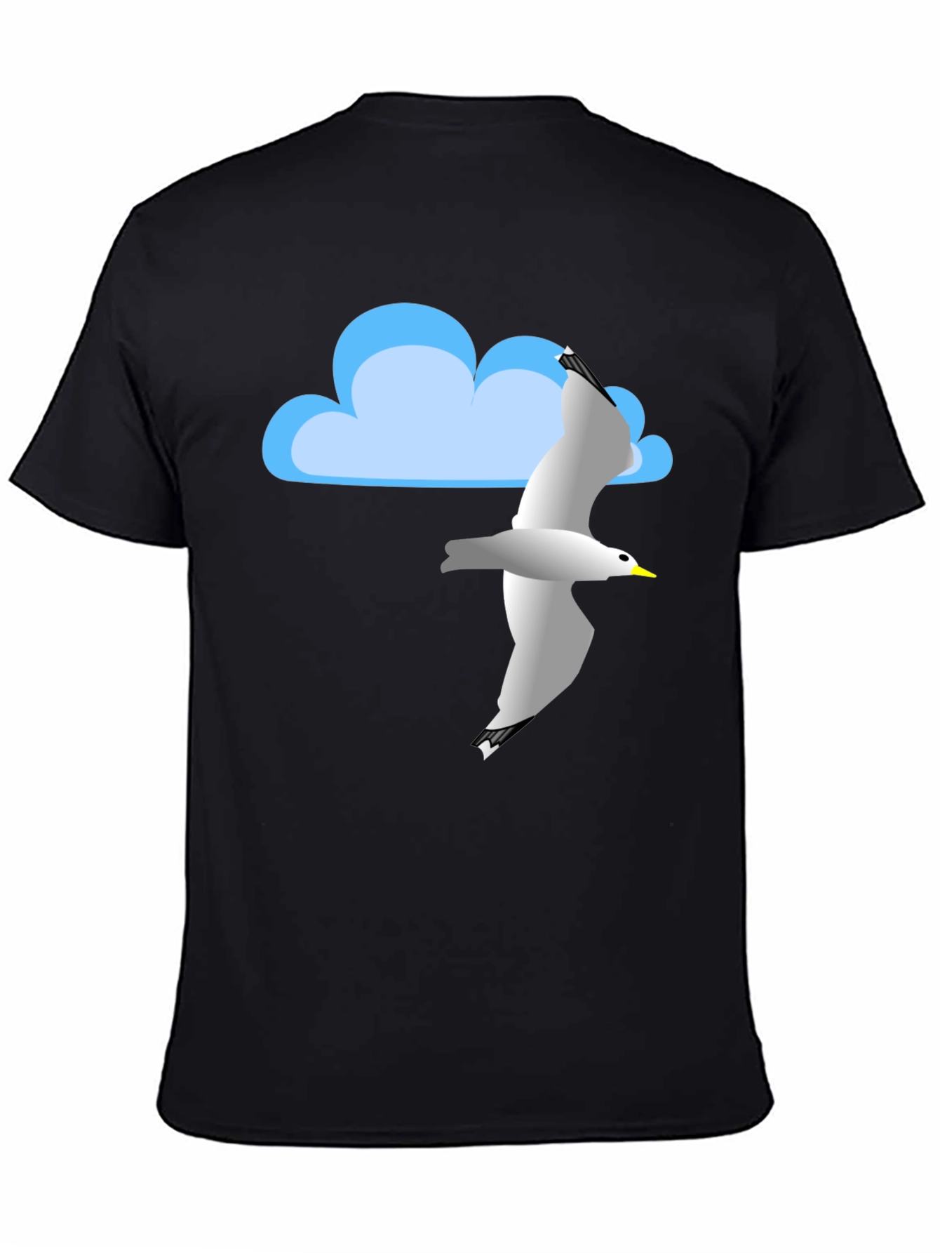 Cloud & Seagull Graphic Tee - Black Cotton T-Shirt