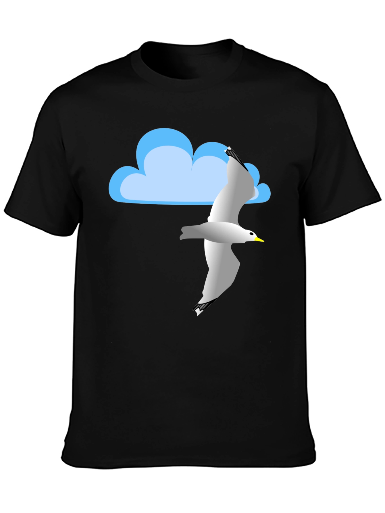 Cloud & Seagull Graphic Tee - Black Cotton T-Shirt