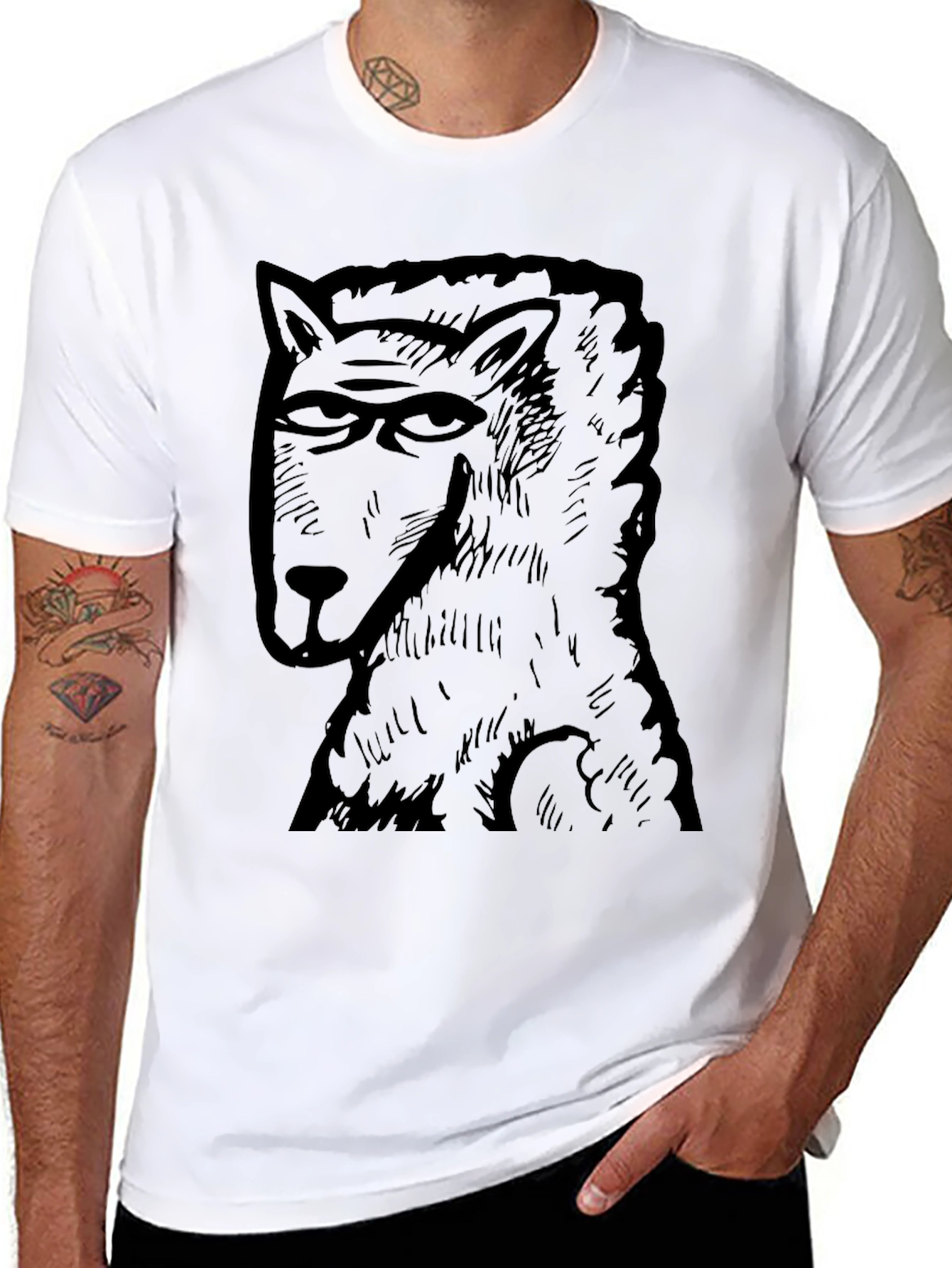 Wolf Graphic Tee - Mens Black Cotton T-Shirt