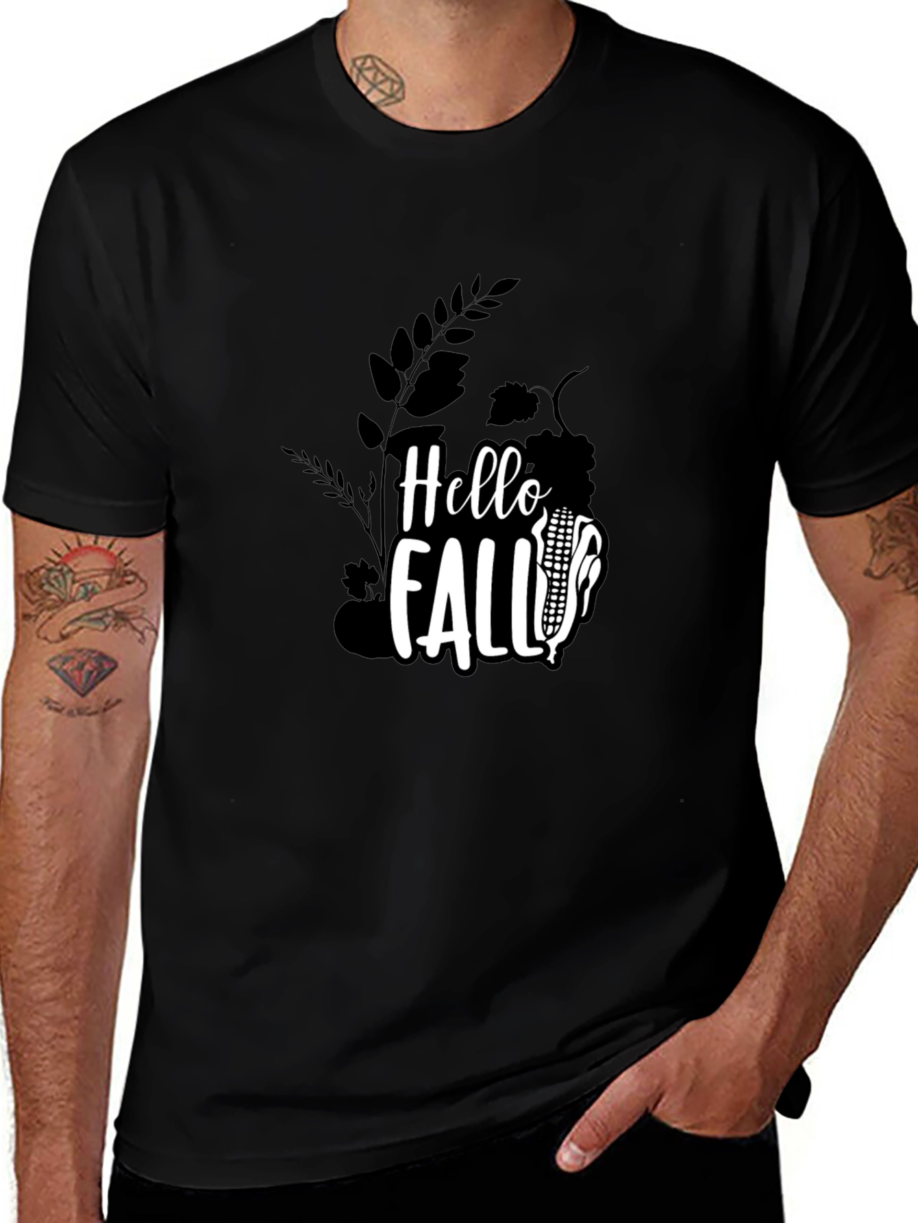 Hello Fall Graphic Tee - Black Cotton Shirt