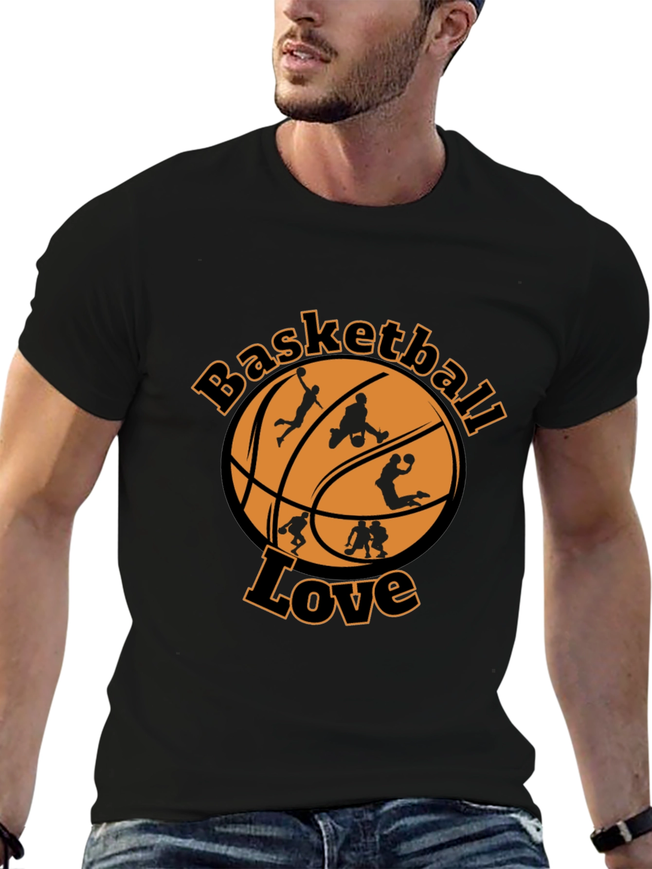 Basketball Love Graphic Tee - Black Cotton Blend Shirt