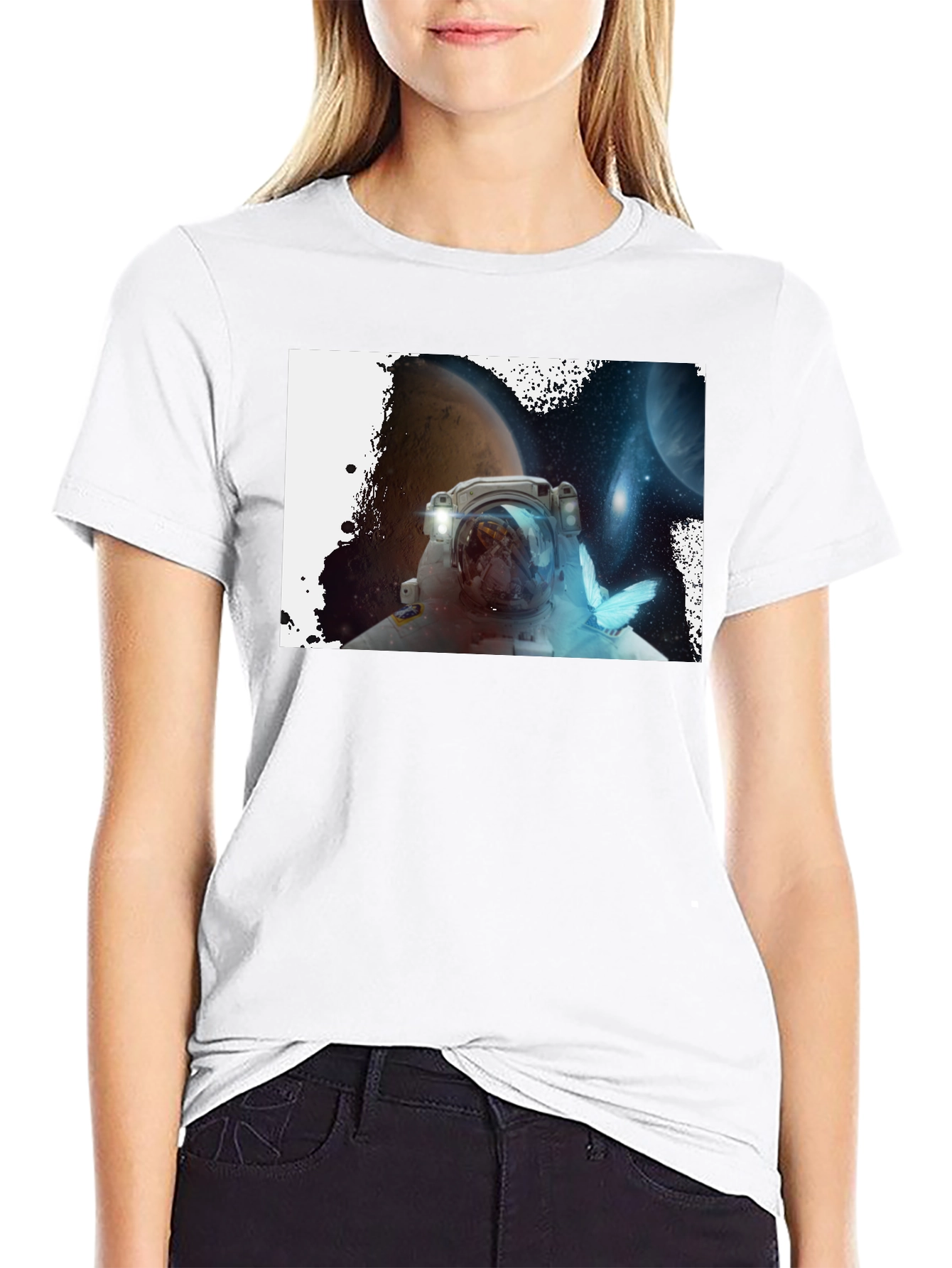 Astronaut & Butterfly Graphic Black T-Shirt
