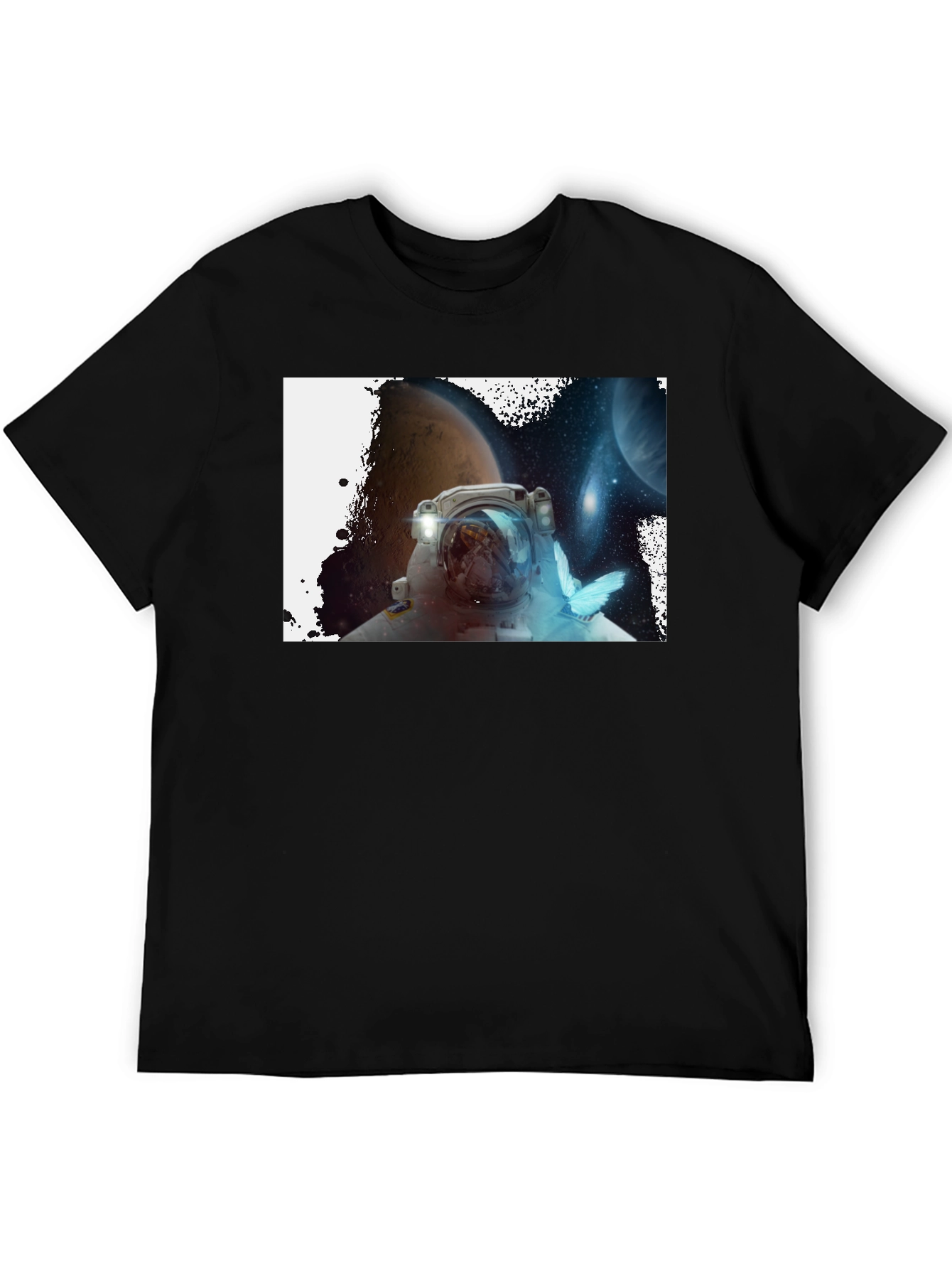 Astronaut & Butterfly Graphic Black T-Shirt