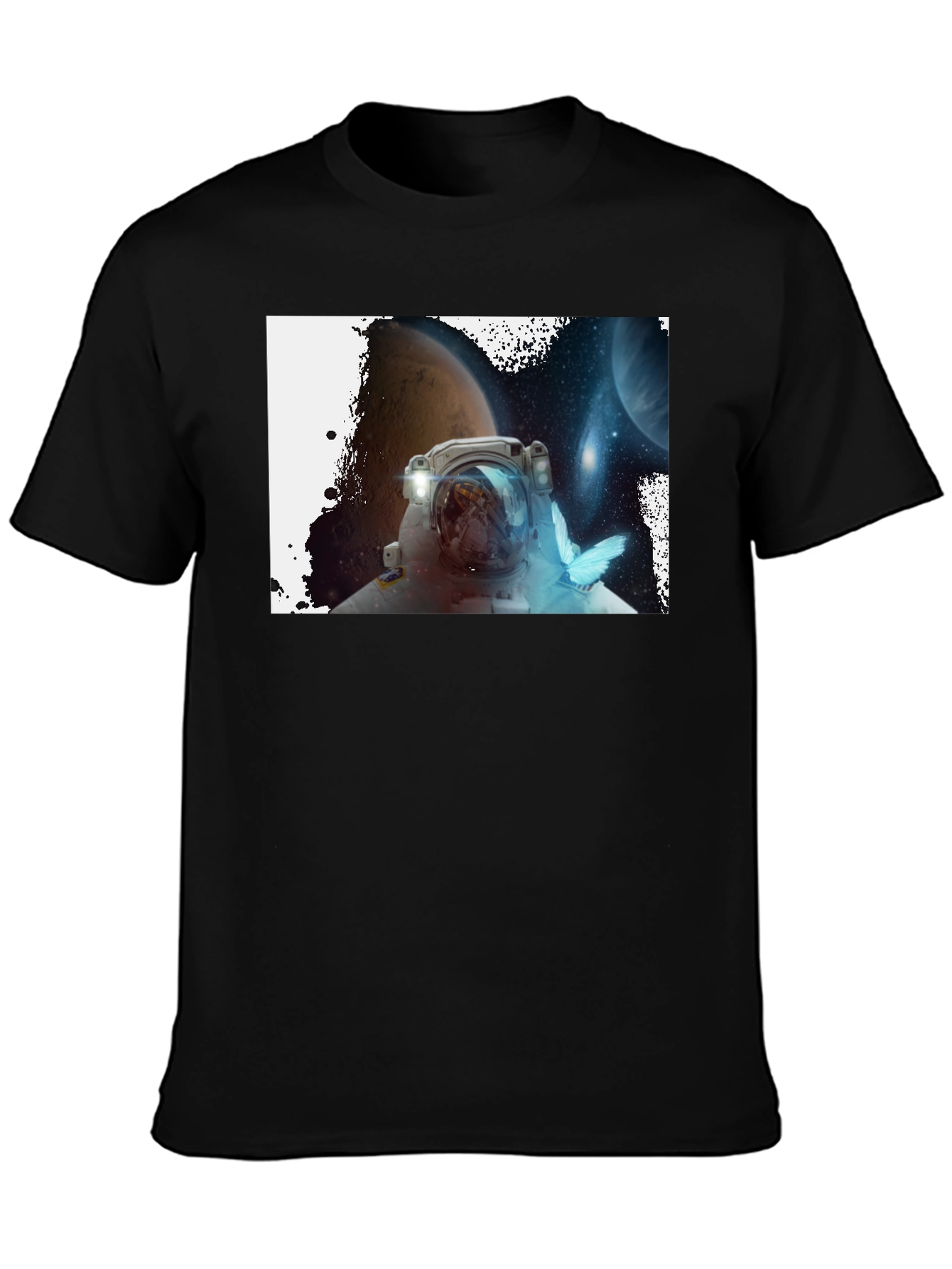 Astronaut & Butterfly Graphic Black T-Shirt
