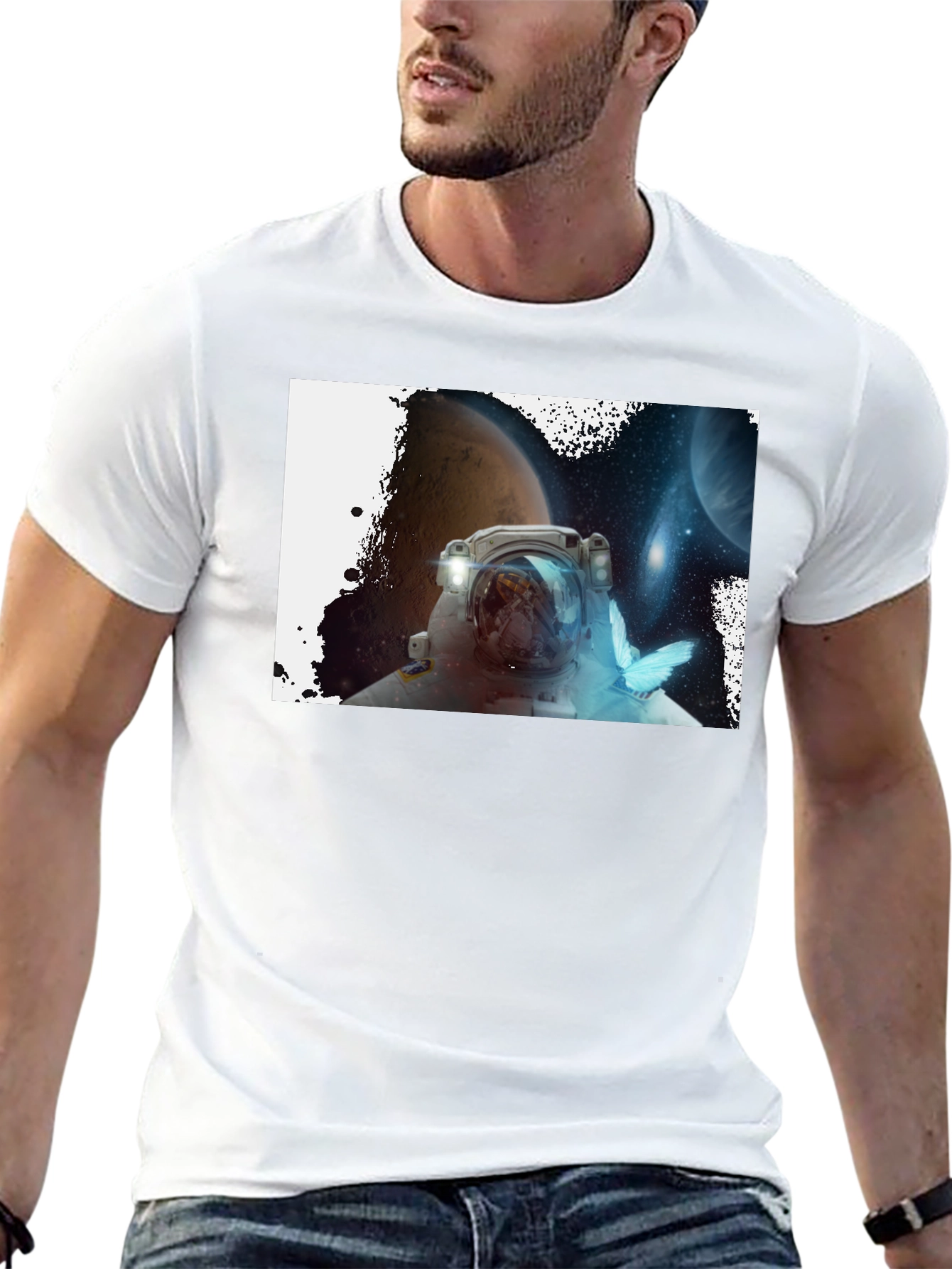 Astronaut & Butterfly Graphic Black T-Shirt