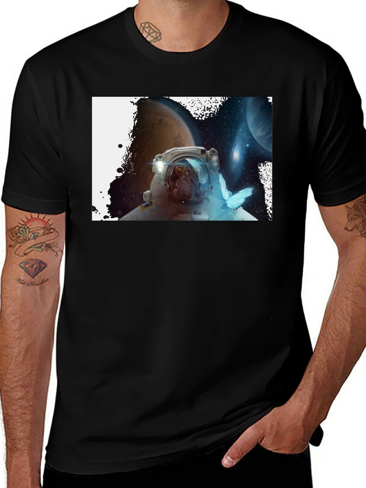 Astronaut & Butterfly Graphic Black T-Shirt