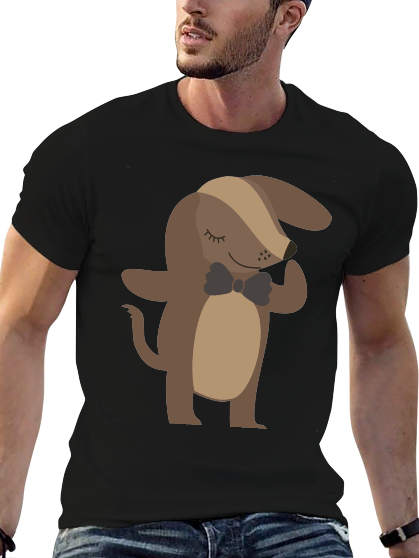 Stylish Dog Graphic Tee - Black Cotton T-Shirt