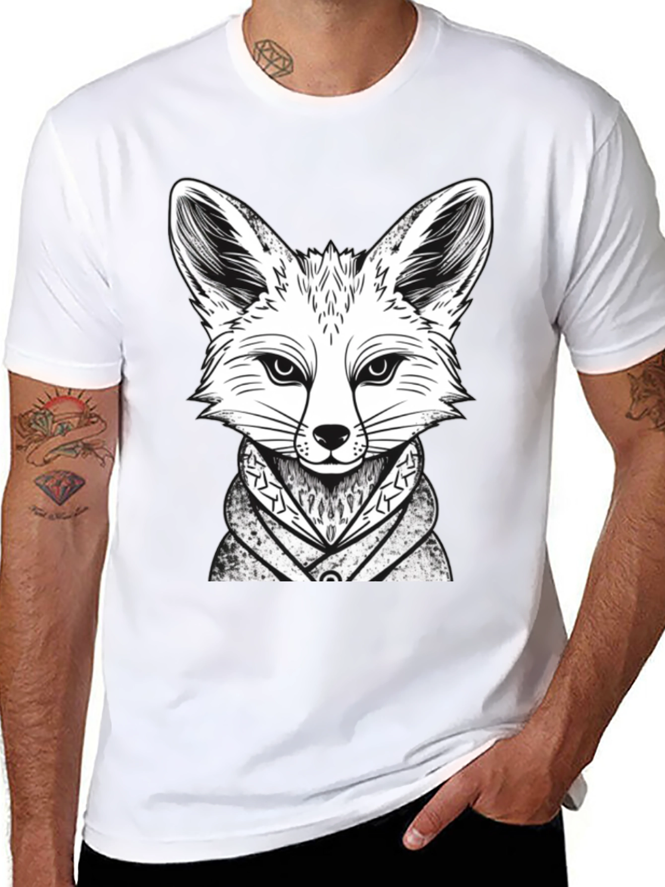 Fox Graphic Tee - Stylish Animal Design Black T-Shirt