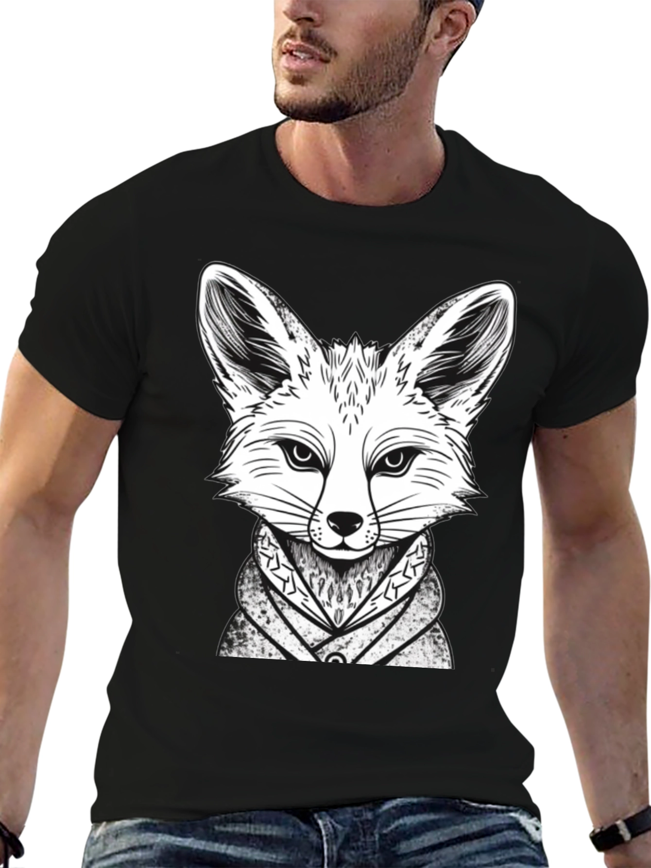 Fox Graphic Tee - Stylish Animal Design Black T-Shirt