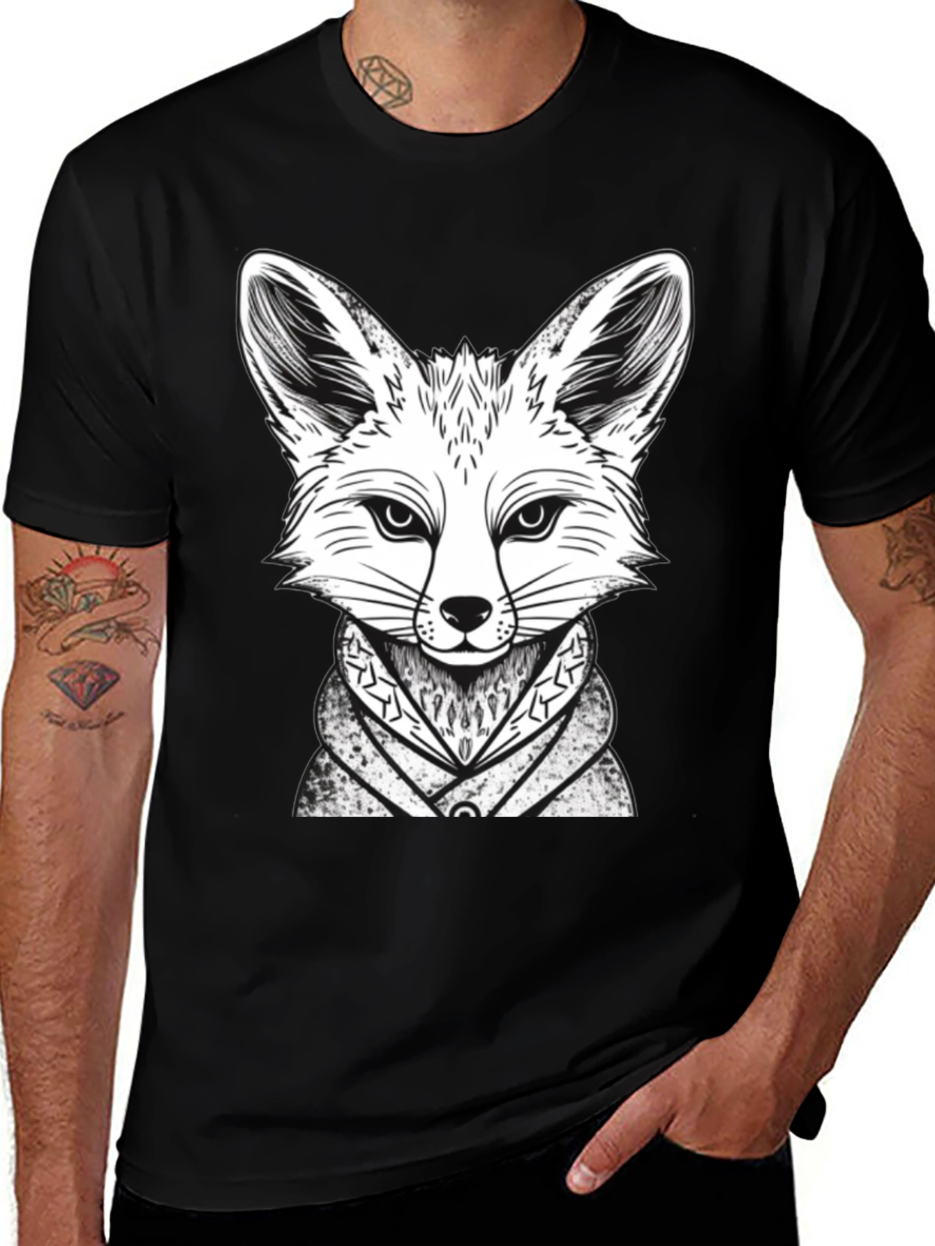 Fox Graphic Tee - Stylish Animal Design Black T-Shirt