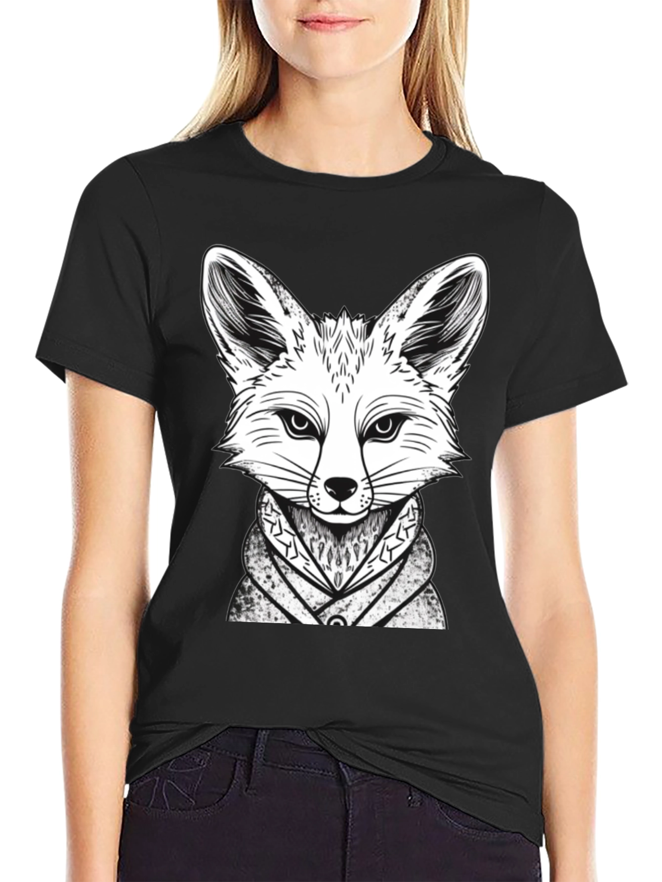 Fox Graphic Tee - Stylish Animal Design Black T-Shirt