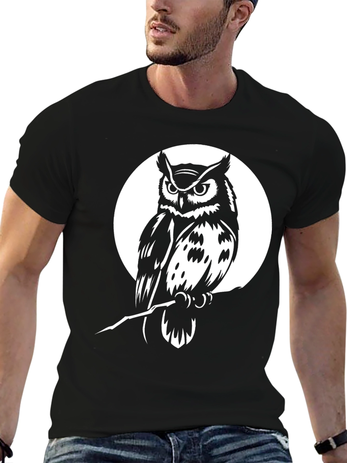 Owl Graphic Tee - Black Cotton Blend T-Shirt