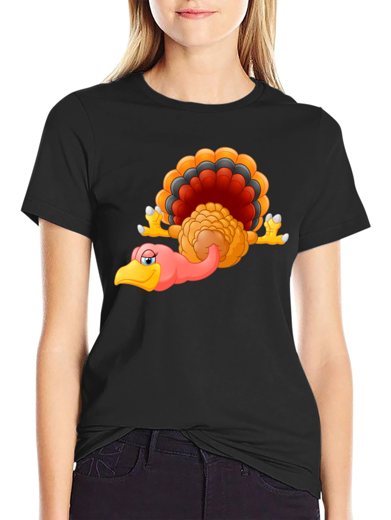 Funny Turkey Cartoon Black T-Shirt