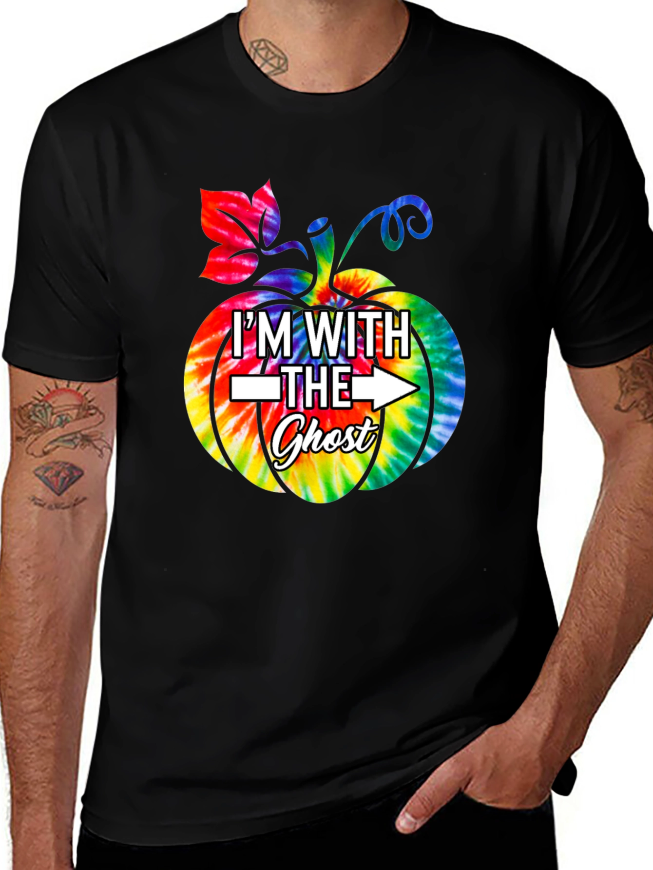 Im With The Ghost Tie Dye Pumpkin Halloween T-Shirt