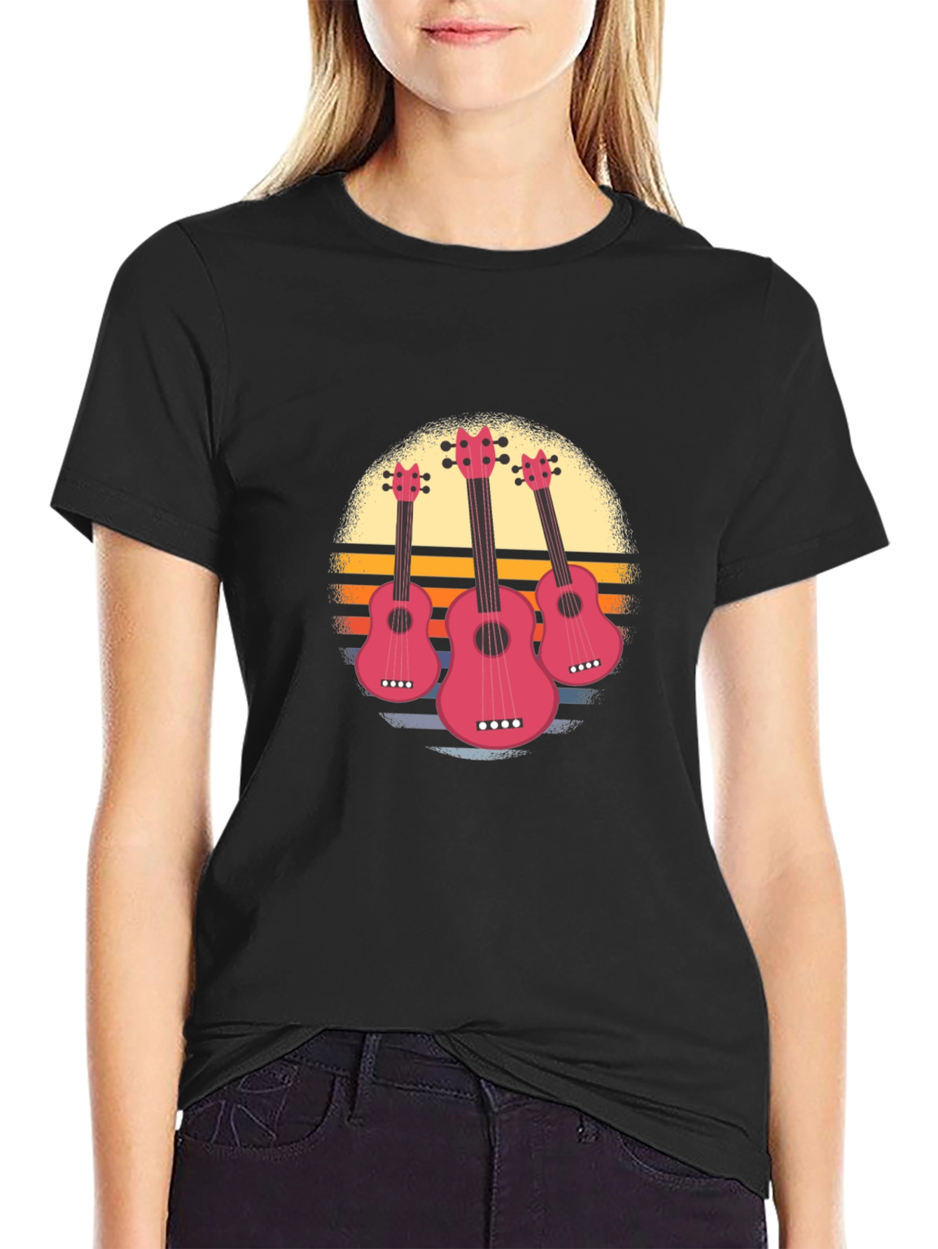 Sunset Ukulele Graphic Tee - Black