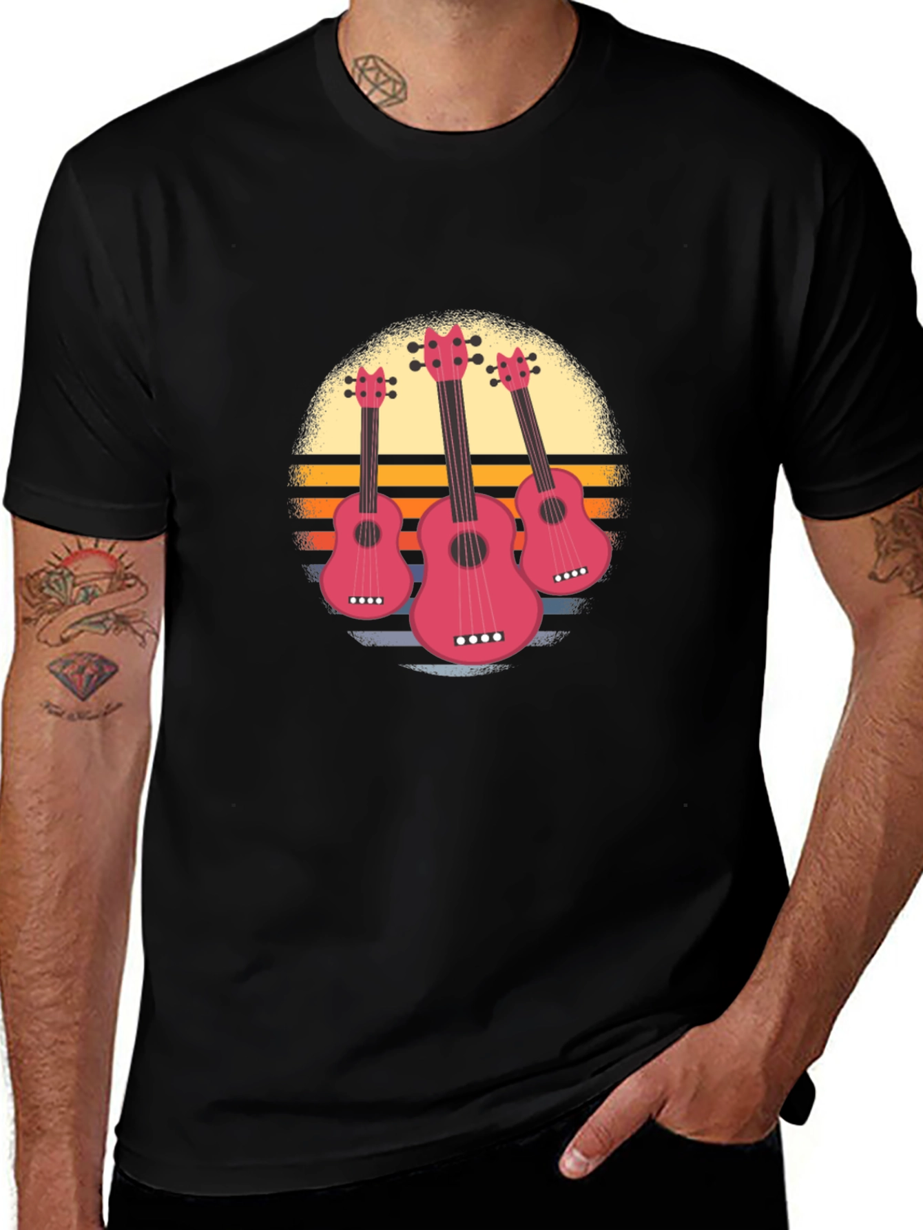 Sunset Ukulele Graphic Tee - Black