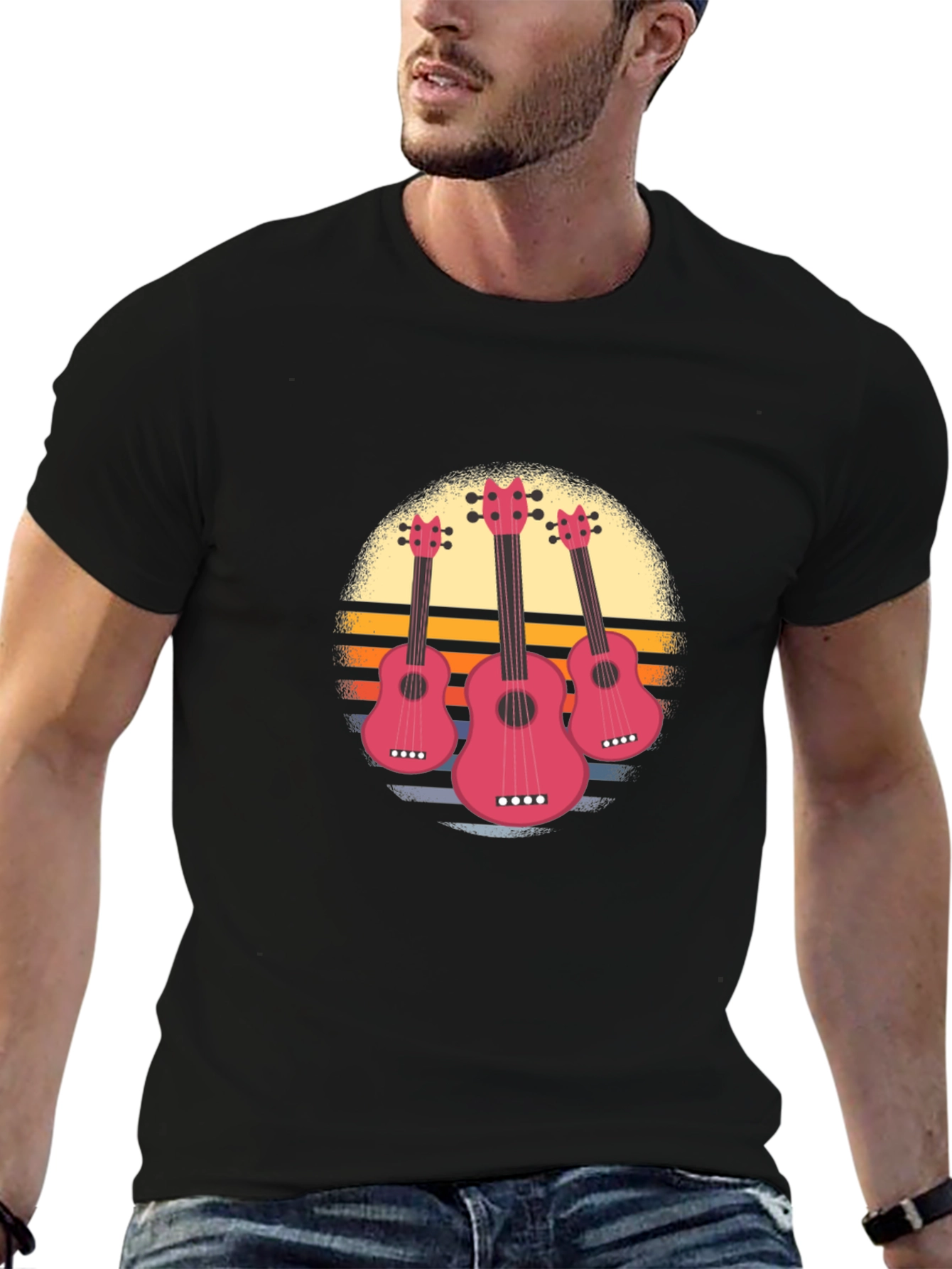 Sunset Ukulele Graphic Tee - Black