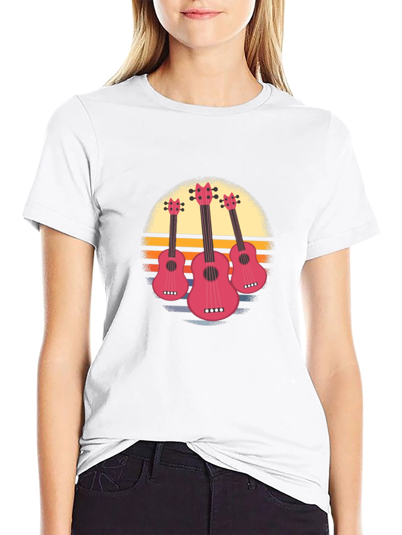 Sunset Ukulele Graphic Tee - Black