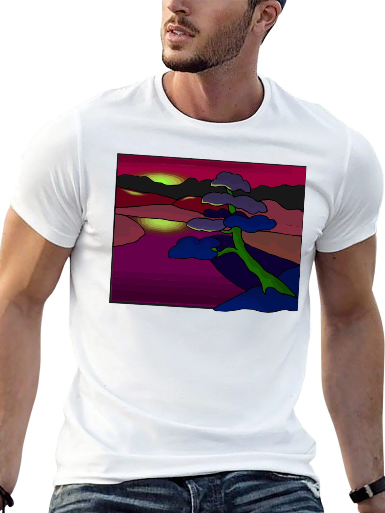 Abstract Landscape Graphic Tee - Black