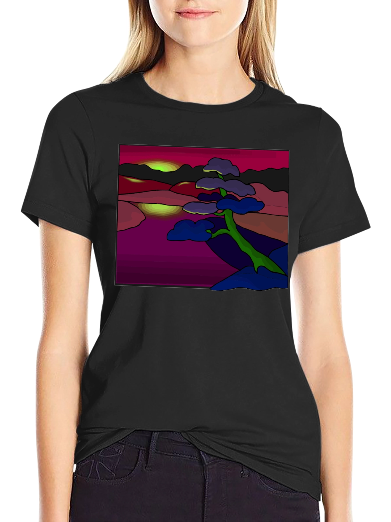 Abstract Landscape Graphic Tee - Black