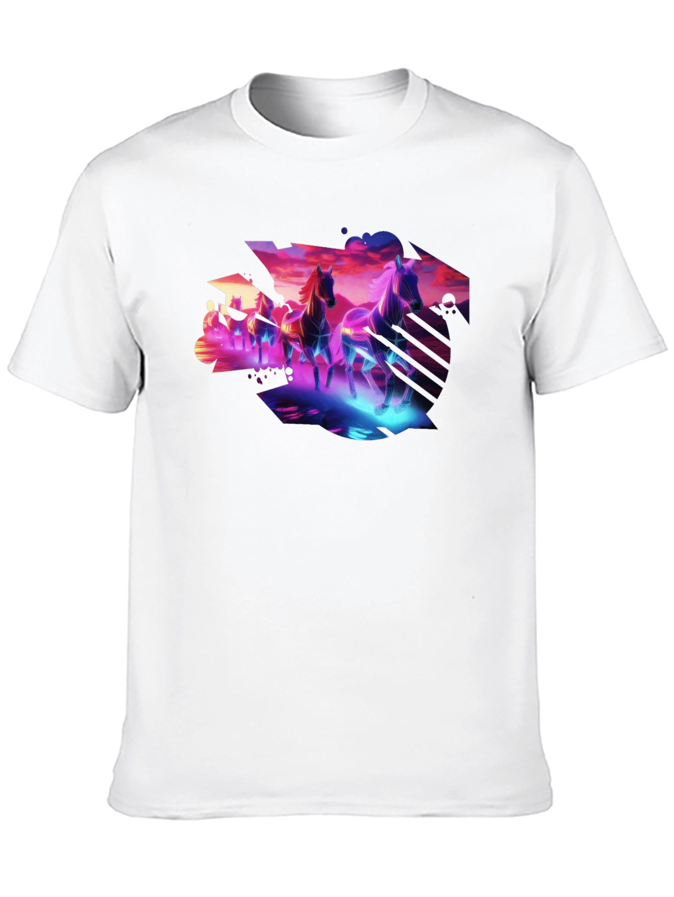 Cyberpunk Horses Graphic Tee - Black Cotton