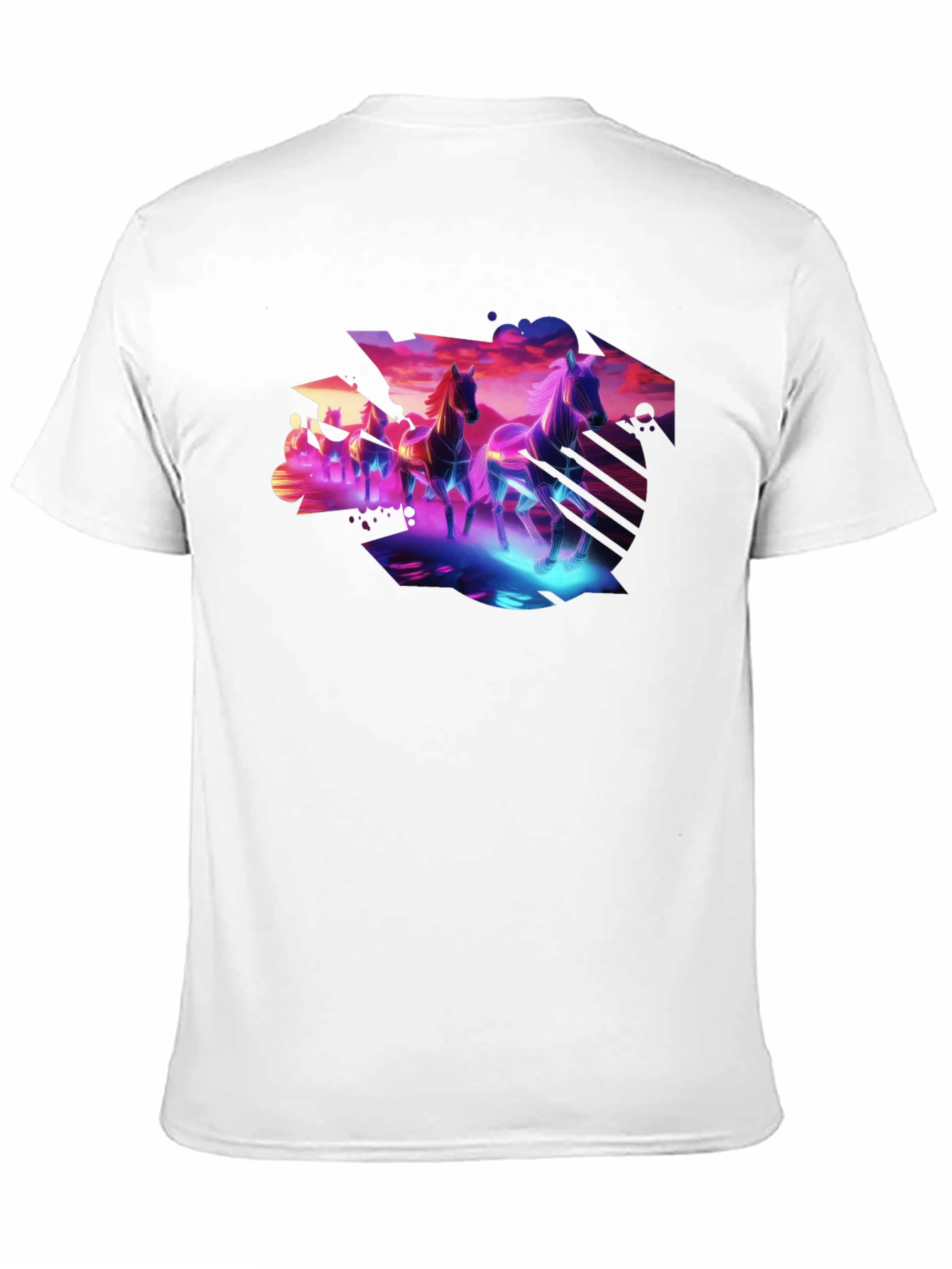 Cyberpunk Horses Graphic Tee - Black Cotton
