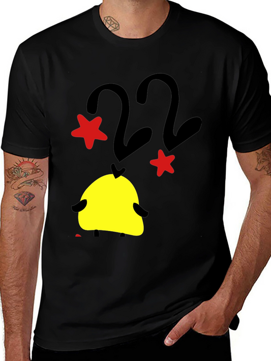 Black T-Shirt with Cartoon Duck and Star Graphic