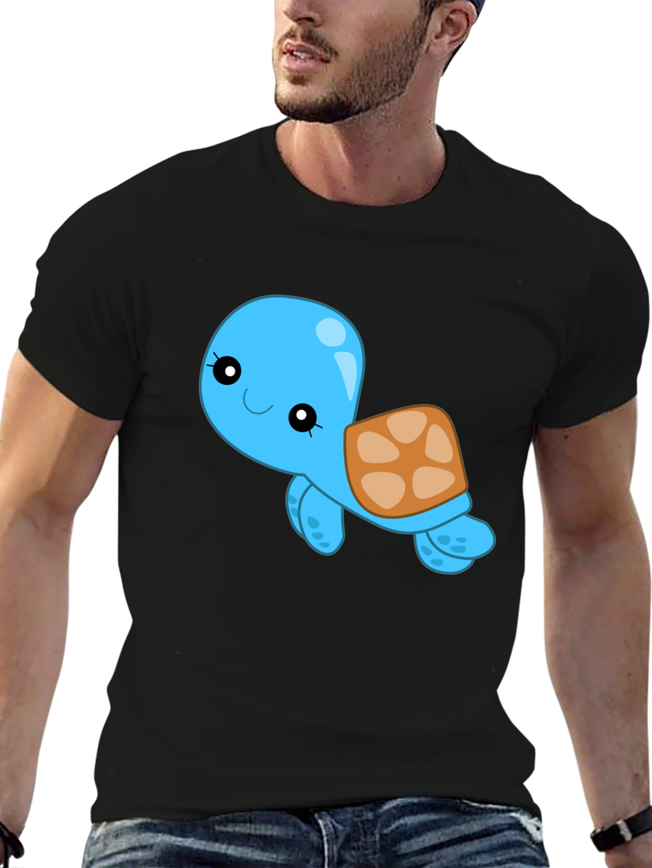 Cute Turtle Graphic Black T-Shirt