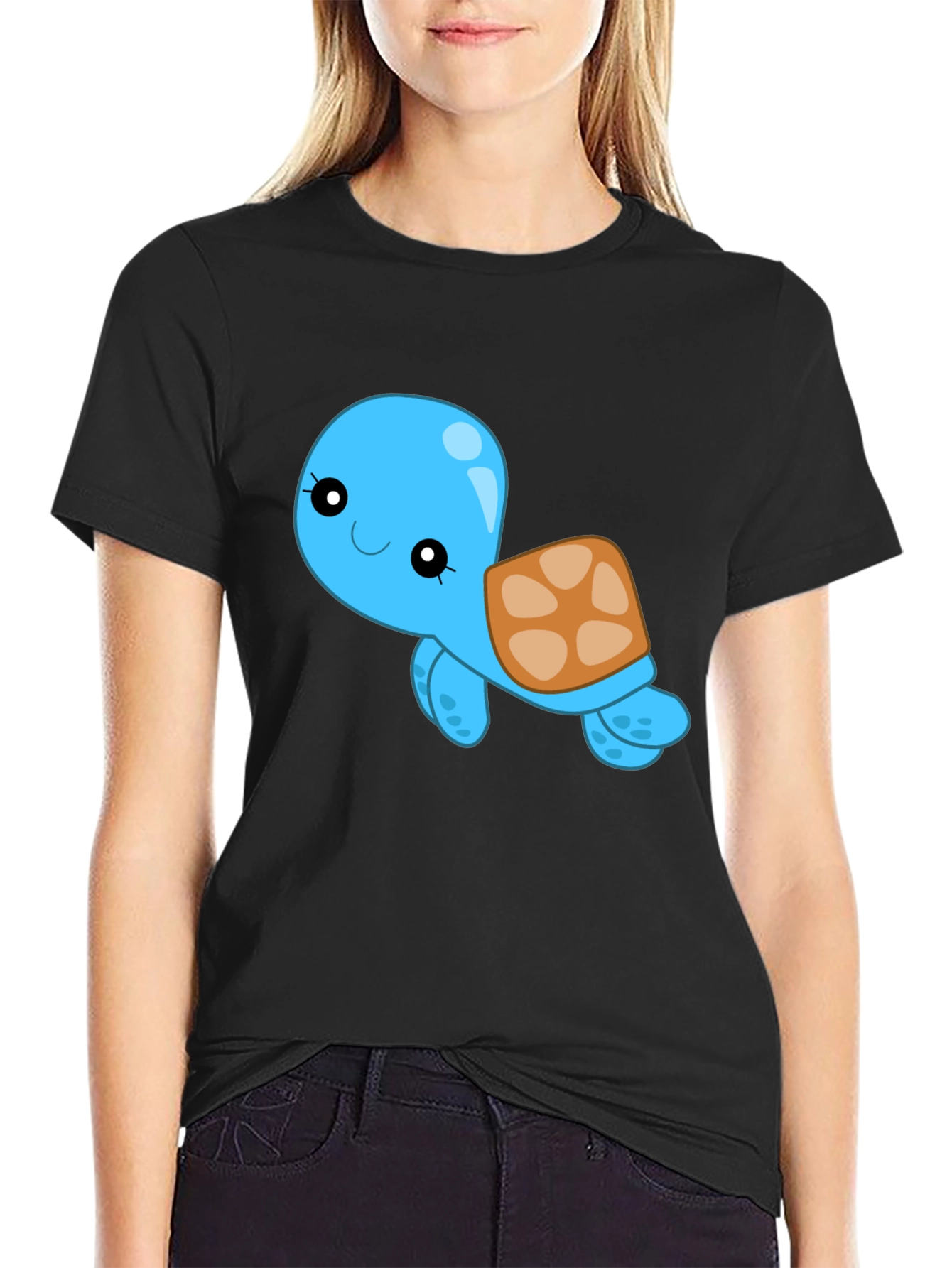 Cute Turtle Graphic Black T-Shirt