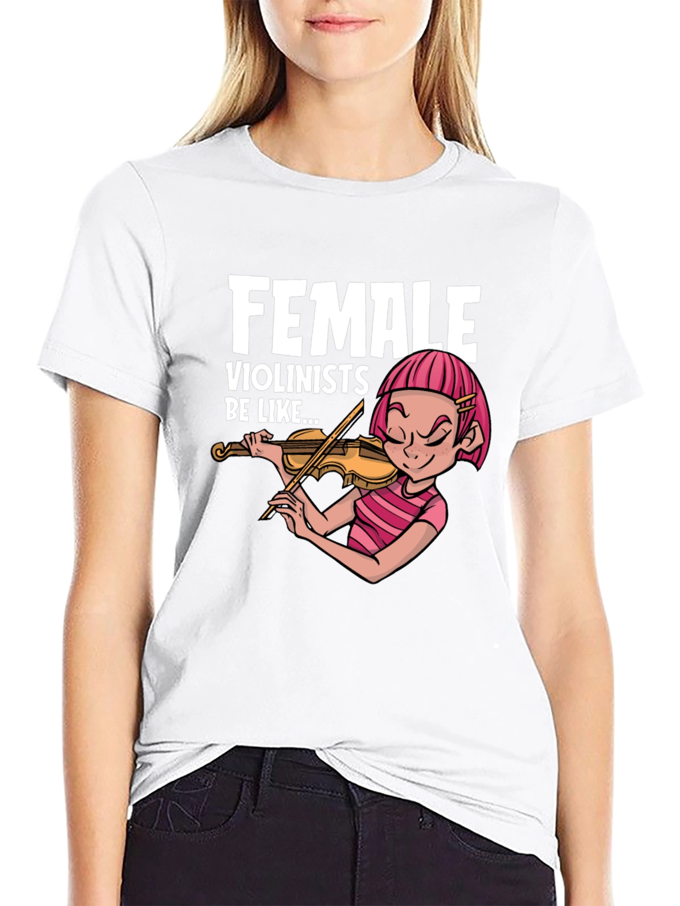 Funny Female Violinist Graphic Tee - Black