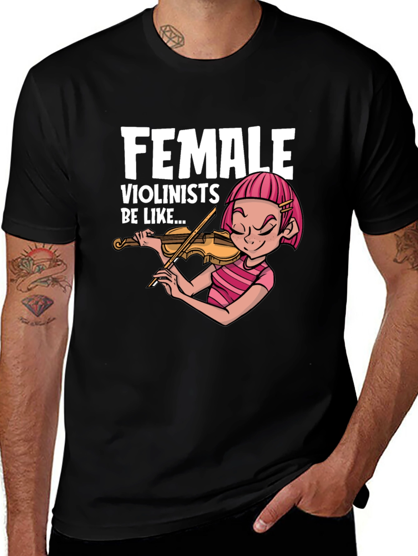 Funny Female Violinist Graphic Tee - Black