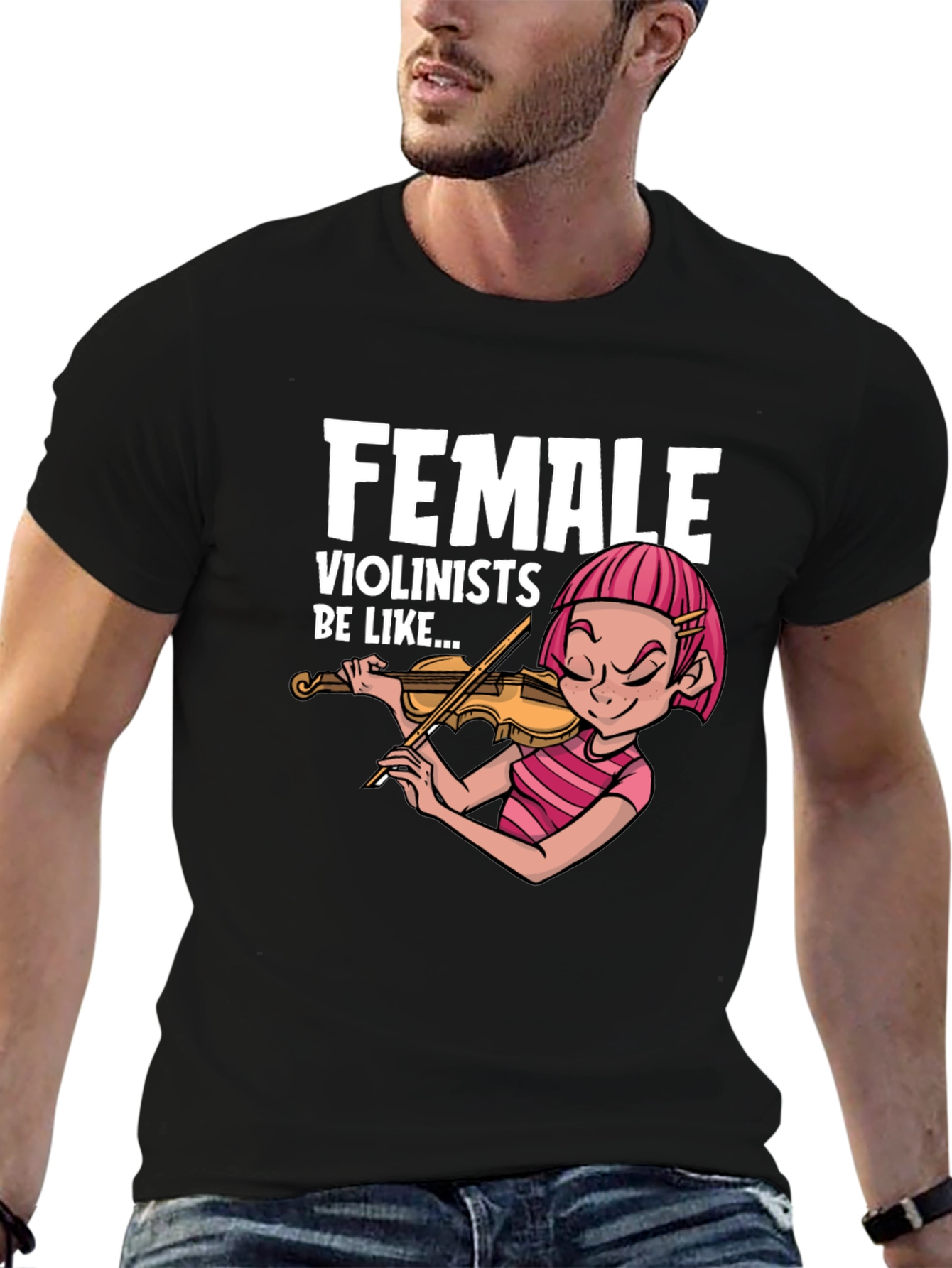 Funny Female Violinist Graphic Tee - Black