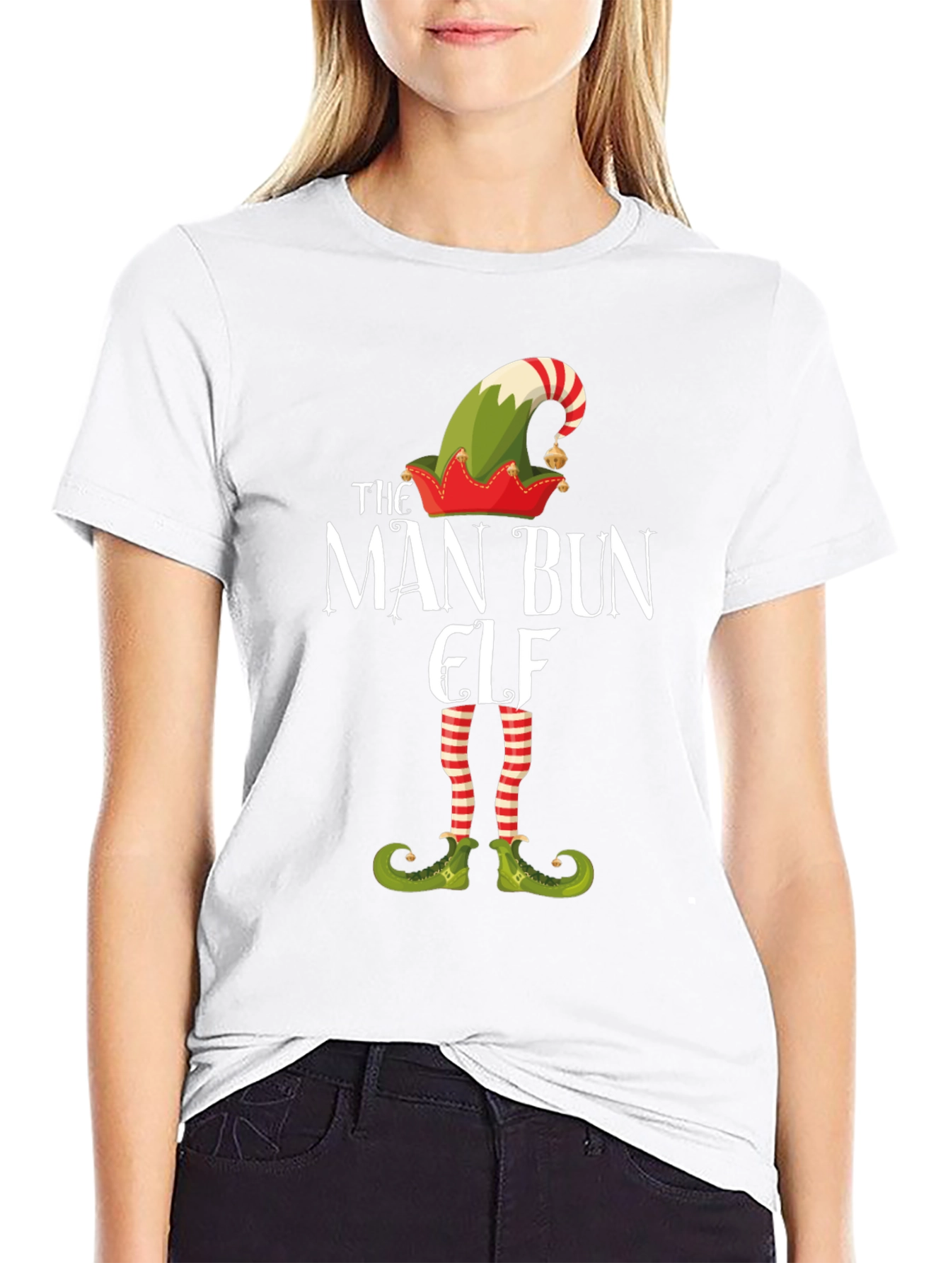Man Bun Elf Christmas Graphic Tee