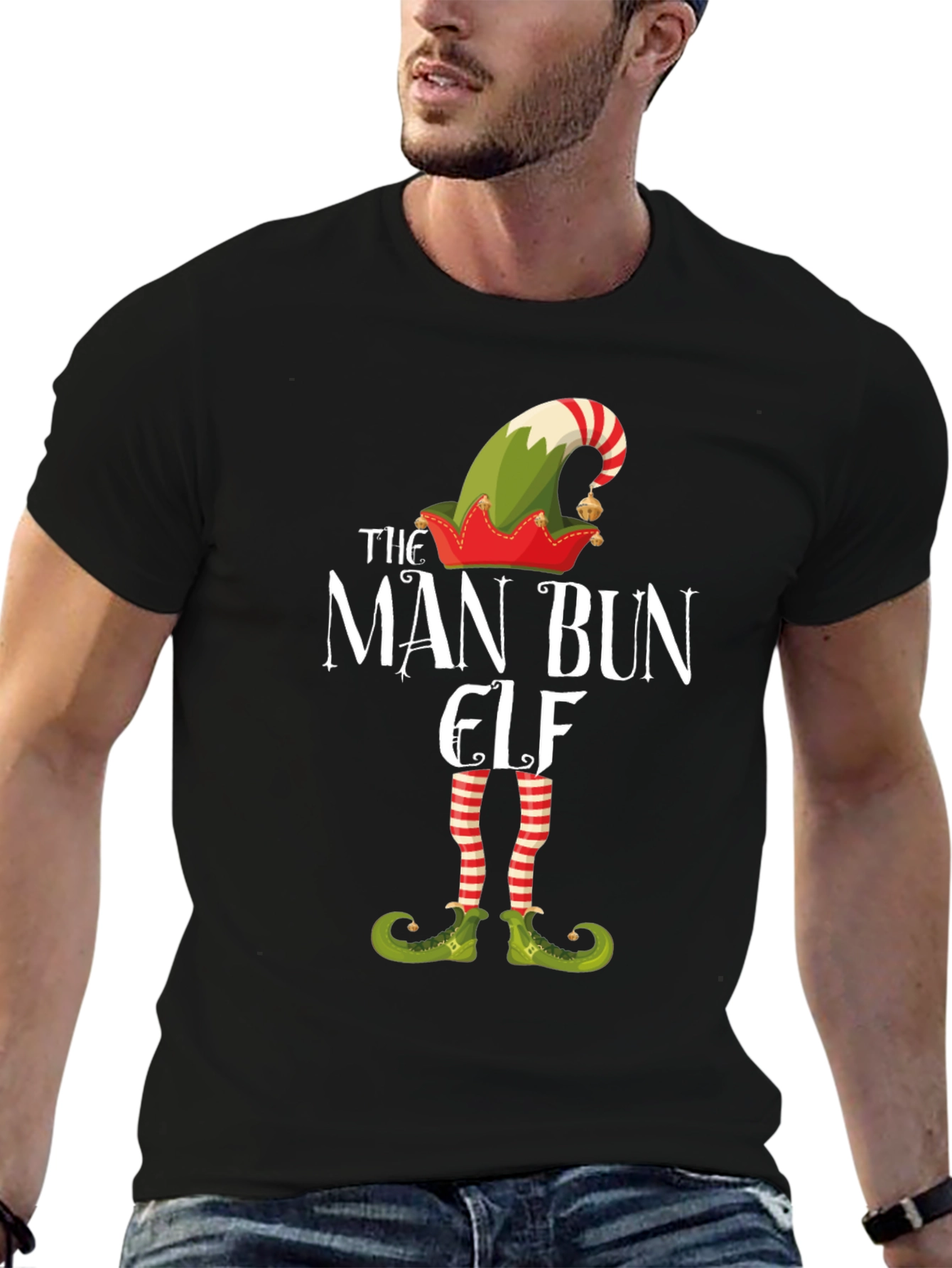 Man Bun Elf Christmas Graphic Tee