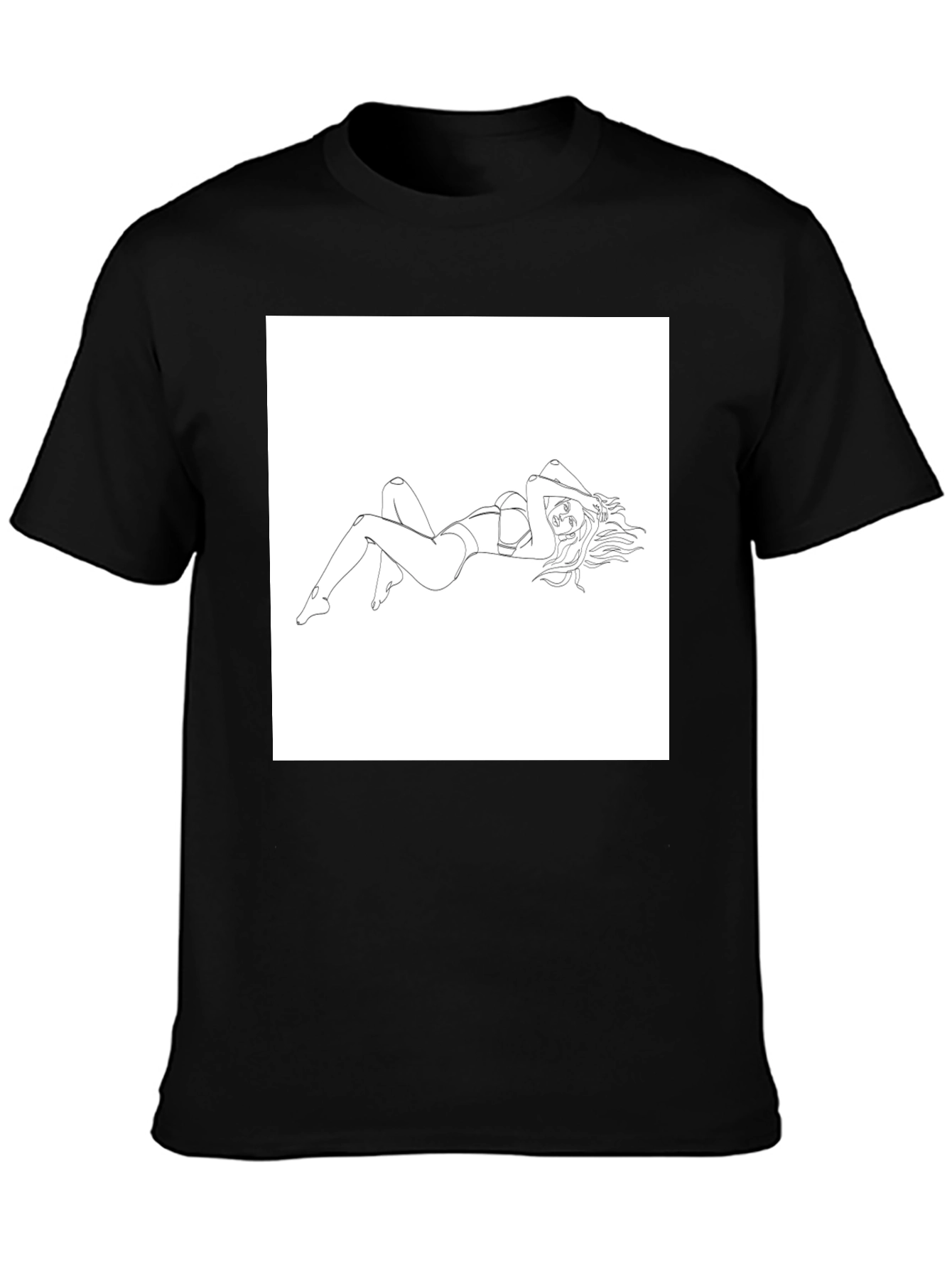 Line Art Woman Graphic Tee - Black