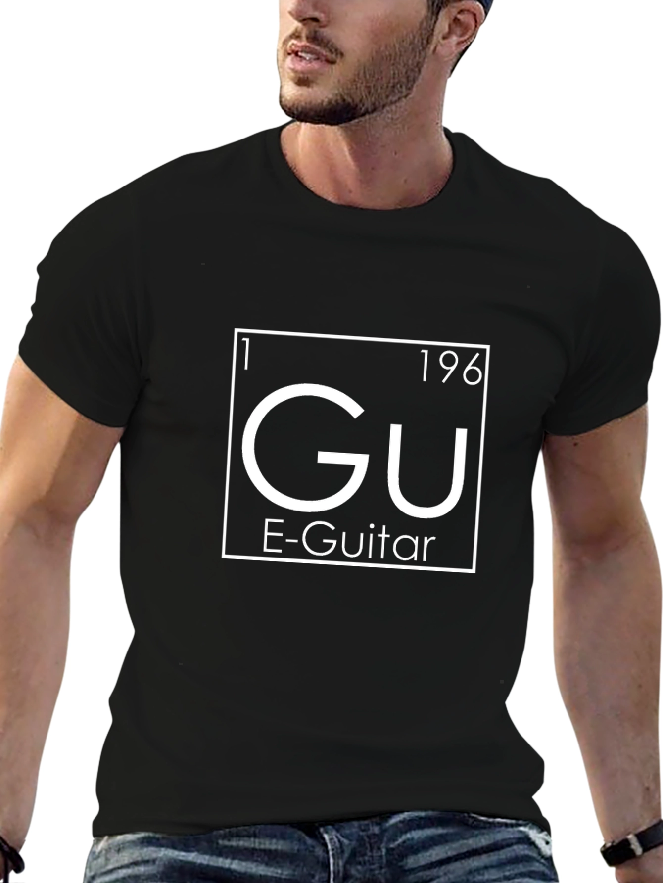 Guitar Periodic Table Style Black Graphic T-Shirt