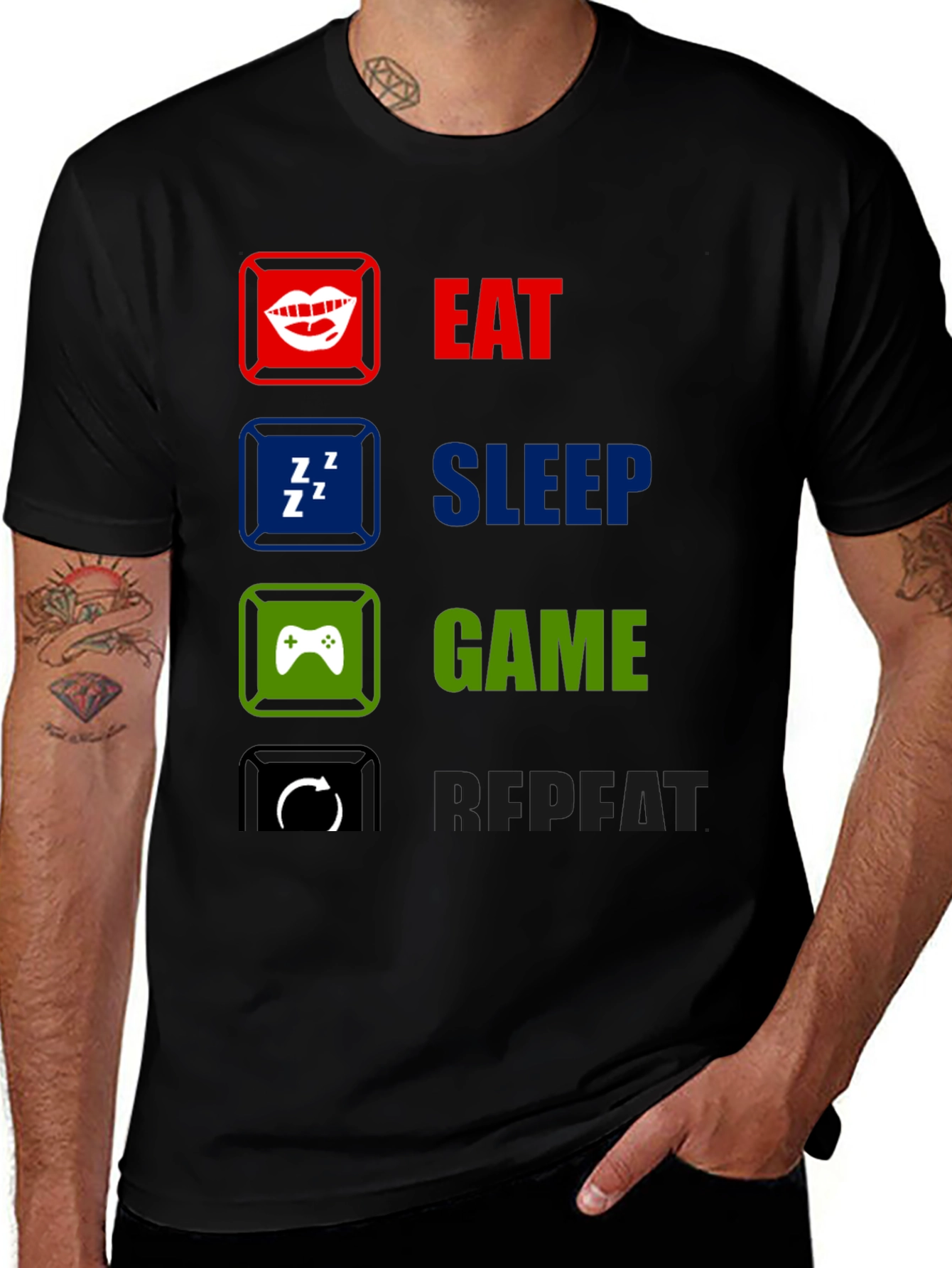 Eat Sleep Game Repeat Black T-Shirt