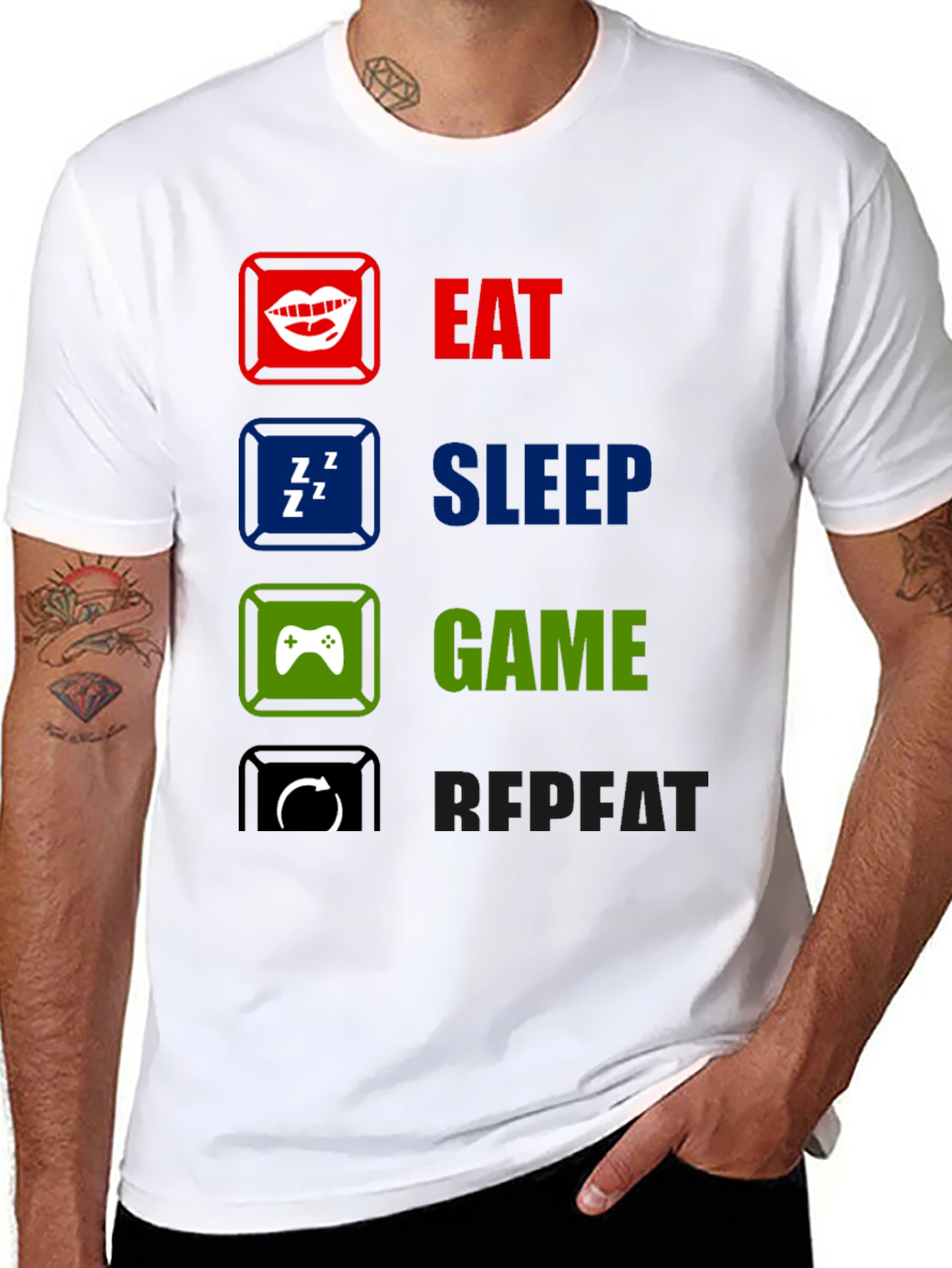 Eat Sleep Game Repeat Black T-Shirt