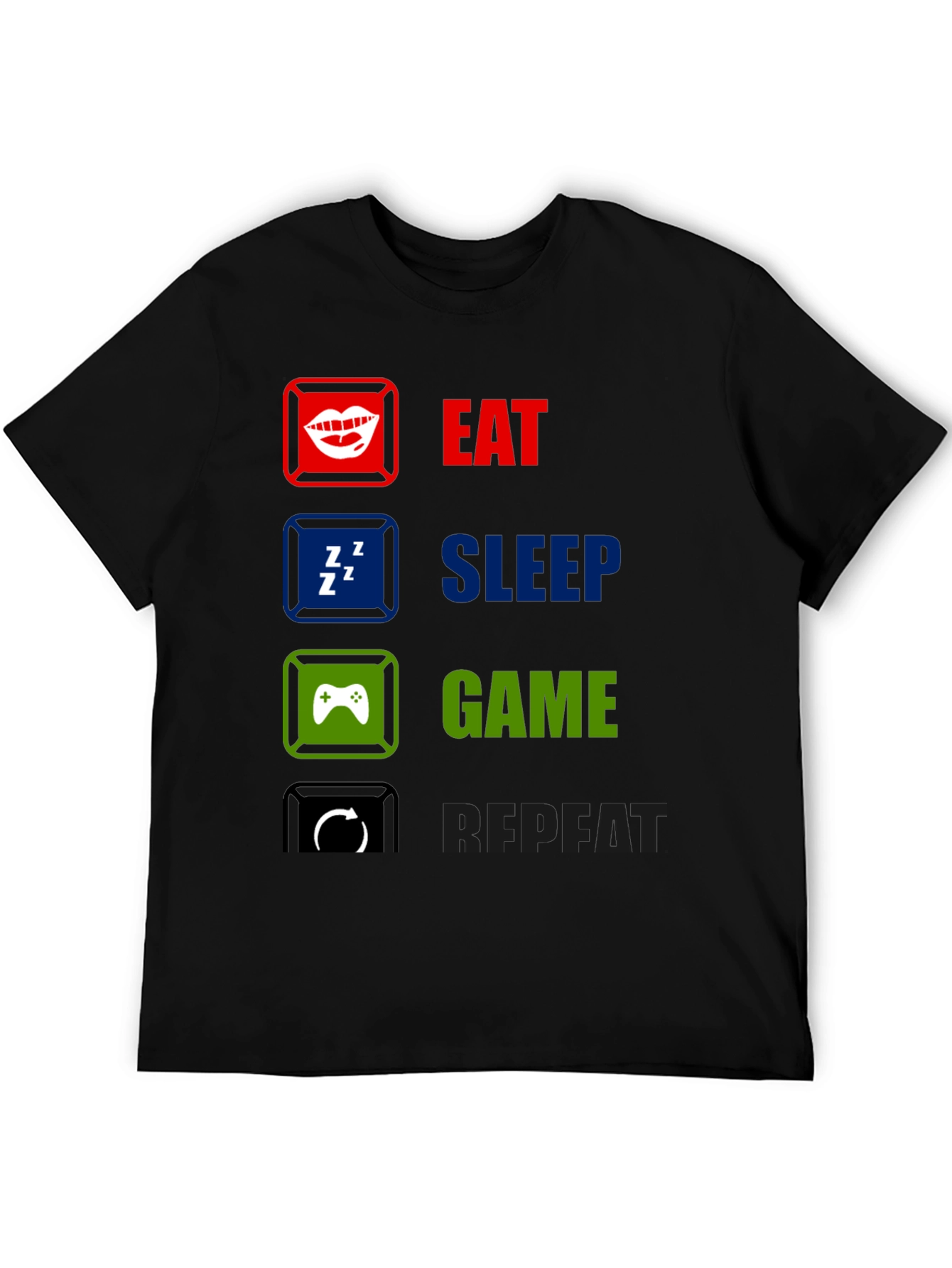 Eat Sleep Game Repeat Black T-Shirt